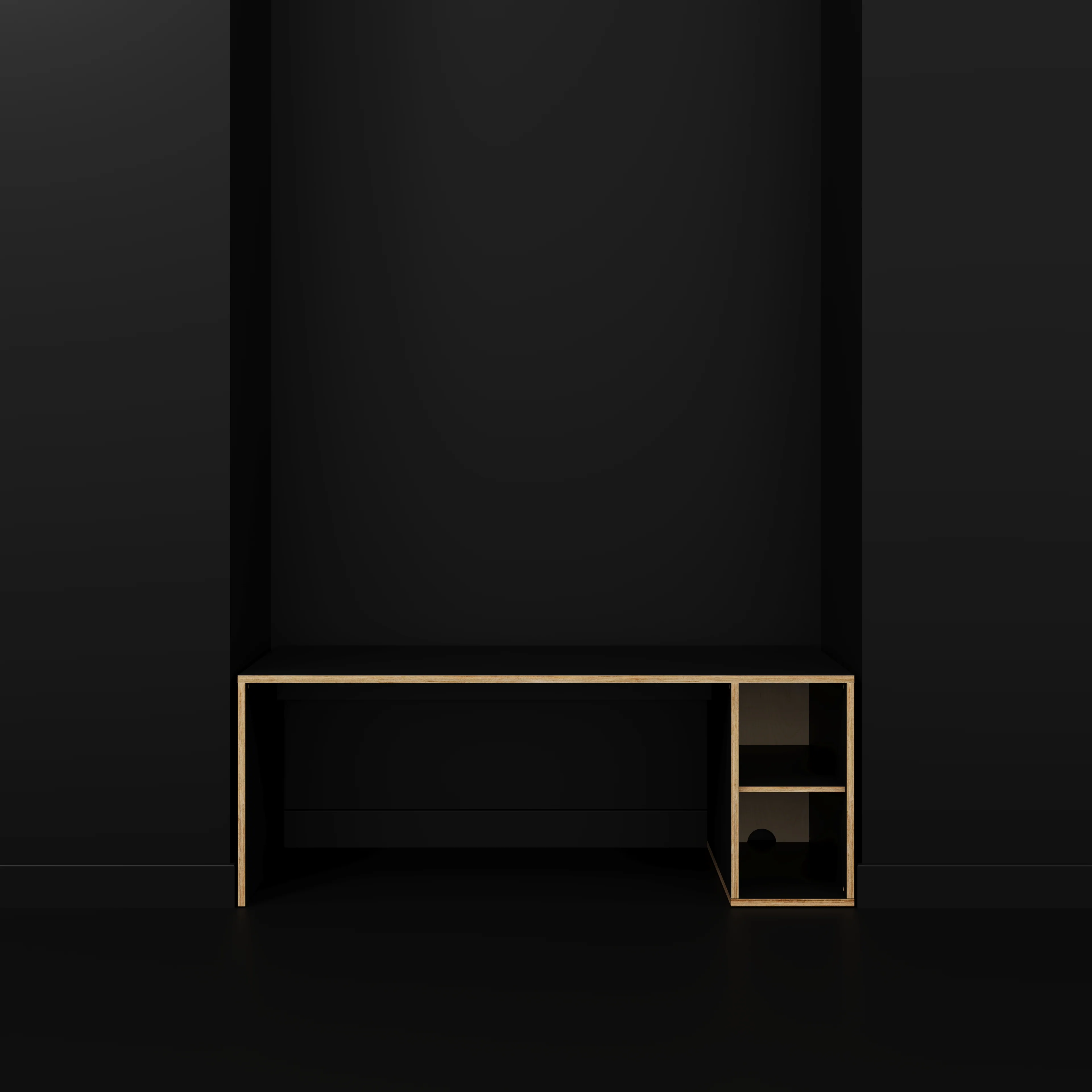 Plywood Desk with Storage Type 1 RH - Open Shelves - Formica Diamond Black - 2000(w) x 800(d) x 750(h) - Image 2