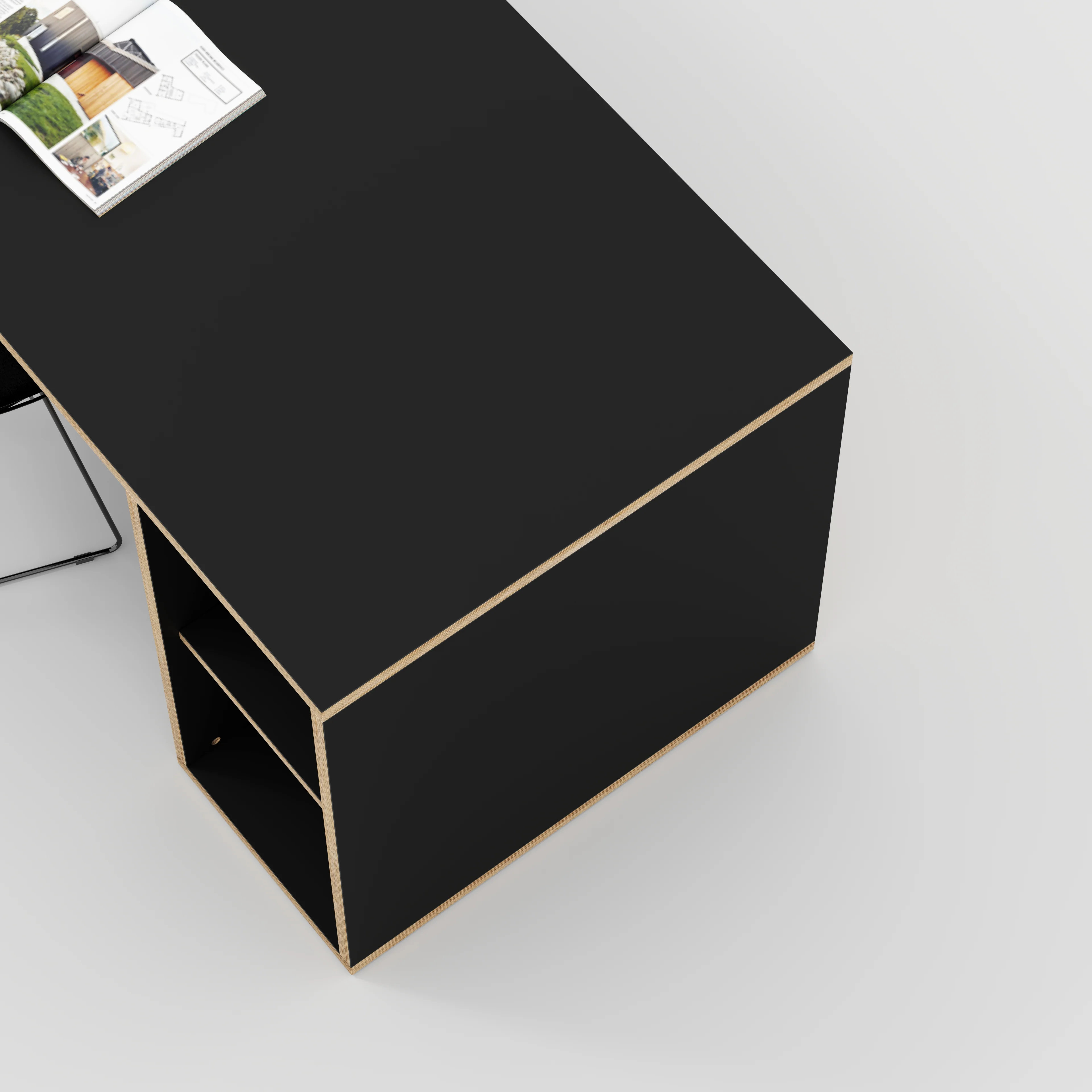 Plywood Desk with Storage Type 1 RH - Open Shelves - Formica Diamond Black - 2000(w) x 800(d) x 750(h) - Image 3