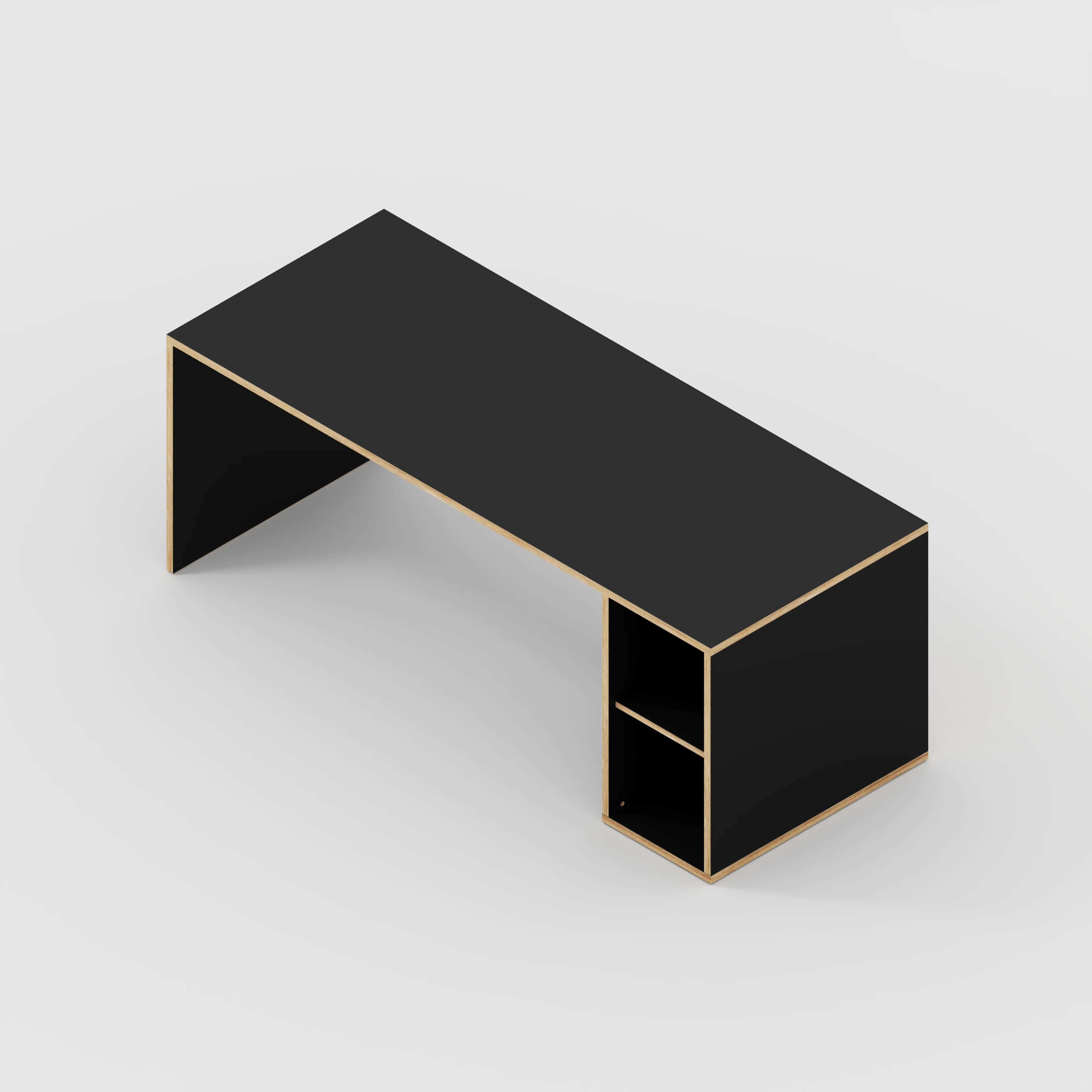 Plywood Desk with Storage Type 1 RH - Open Shelves - Formica Diamond Black - 2000(w) x 800(d) x 750(h) - Image 5