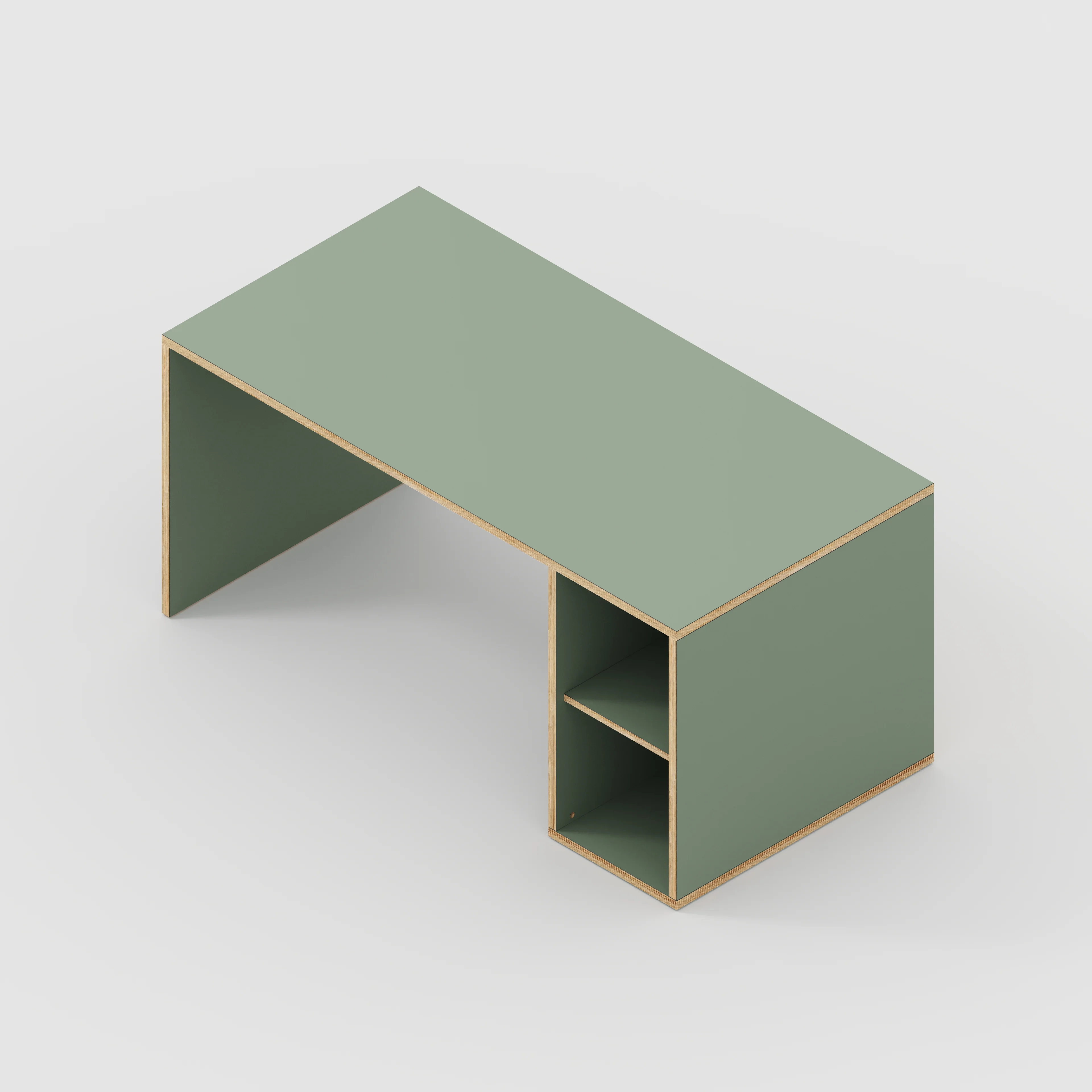 Plywood Desk with Storage Type 1 RH - Open Shelves - Formica Green Slate - 1600(w) x 800(d) x 750(h) - Image 5
