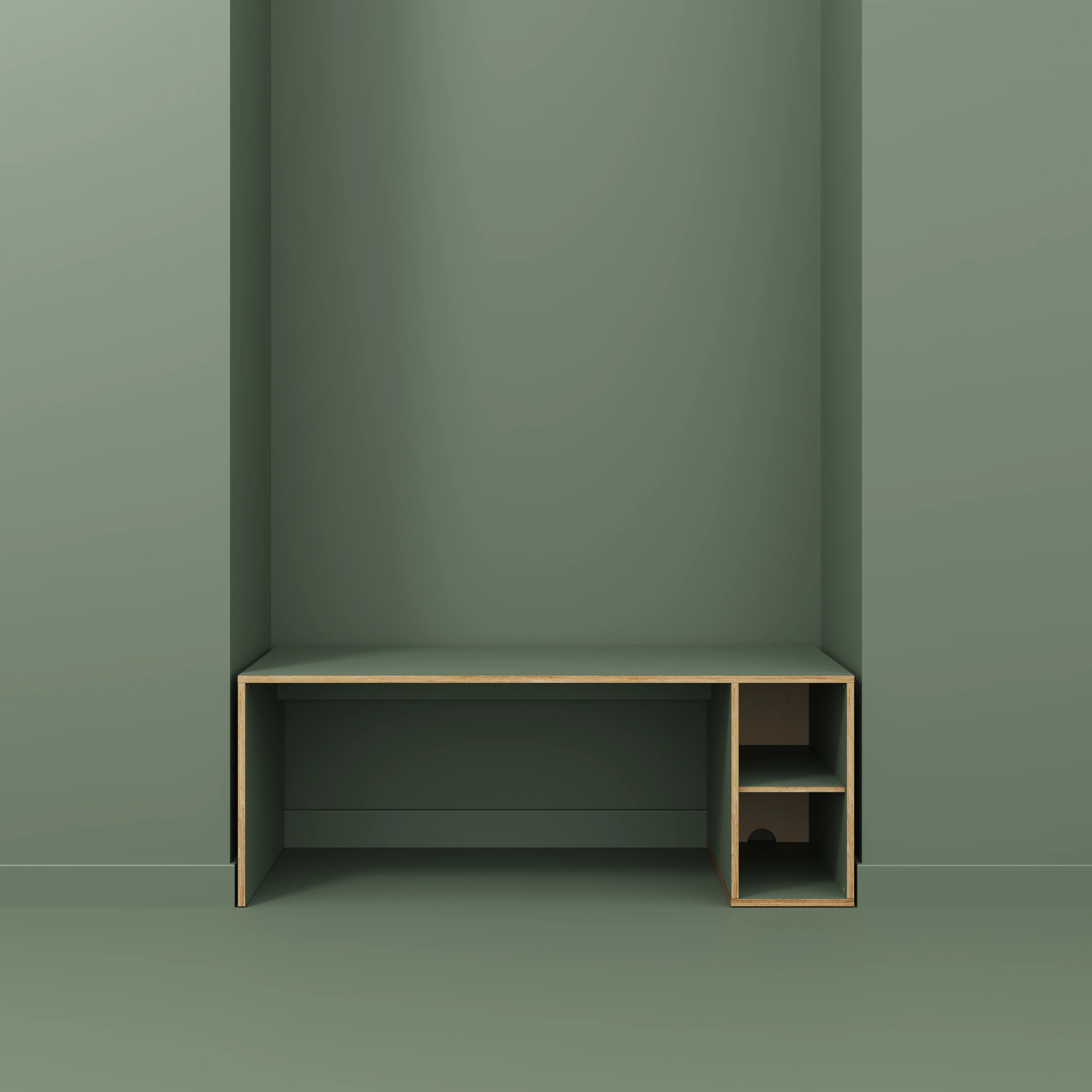 Plywood Desk with Storage Type 1 RH - Open Shelves - Formica Green Slate - 2000(w) x 800(d) x 750(h) - Image 2
