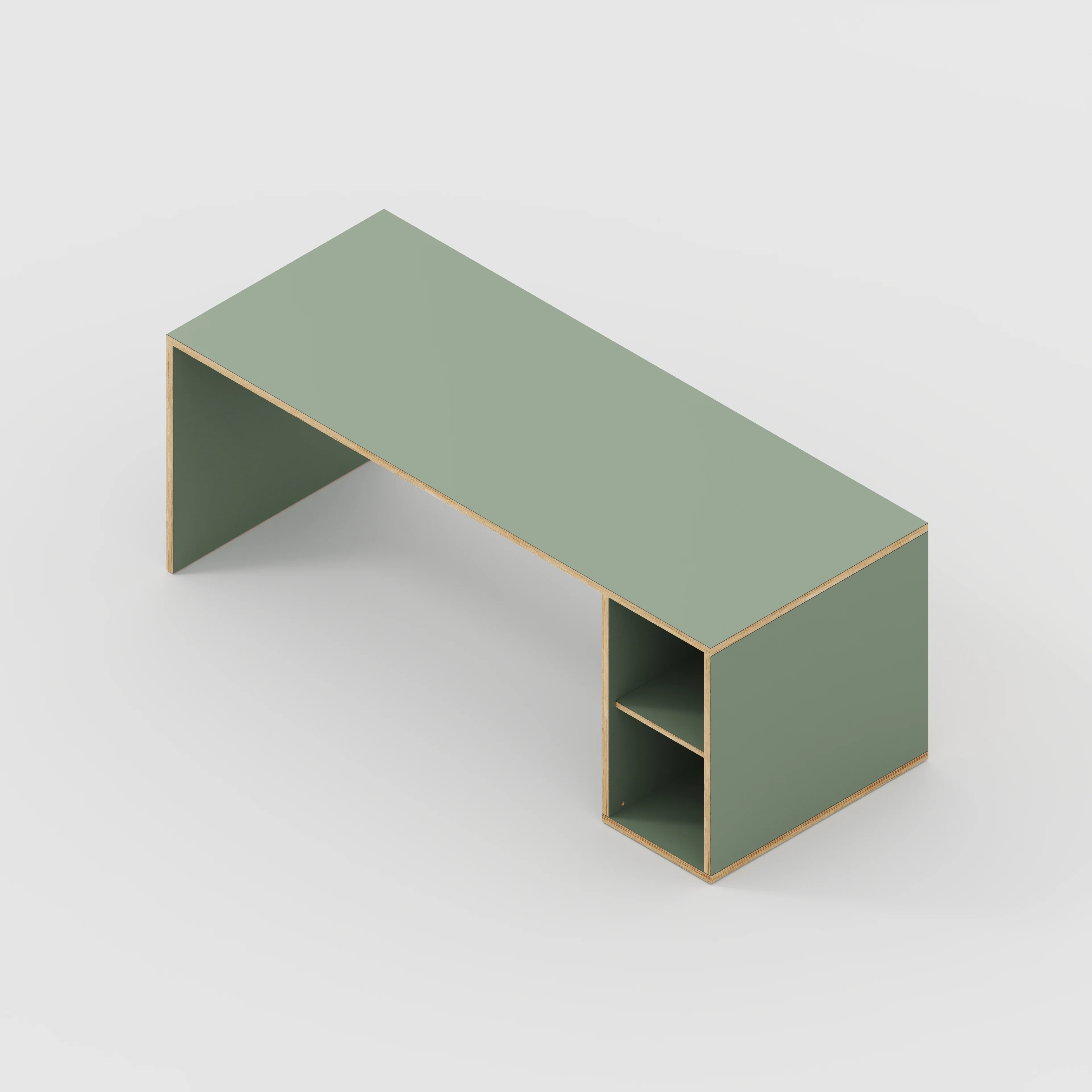 Plywood Desk with Storage Type 1 RH - Open Shelves - Formica Green Slate - 2000(w) x 800(d) x 750(h) - Image 5