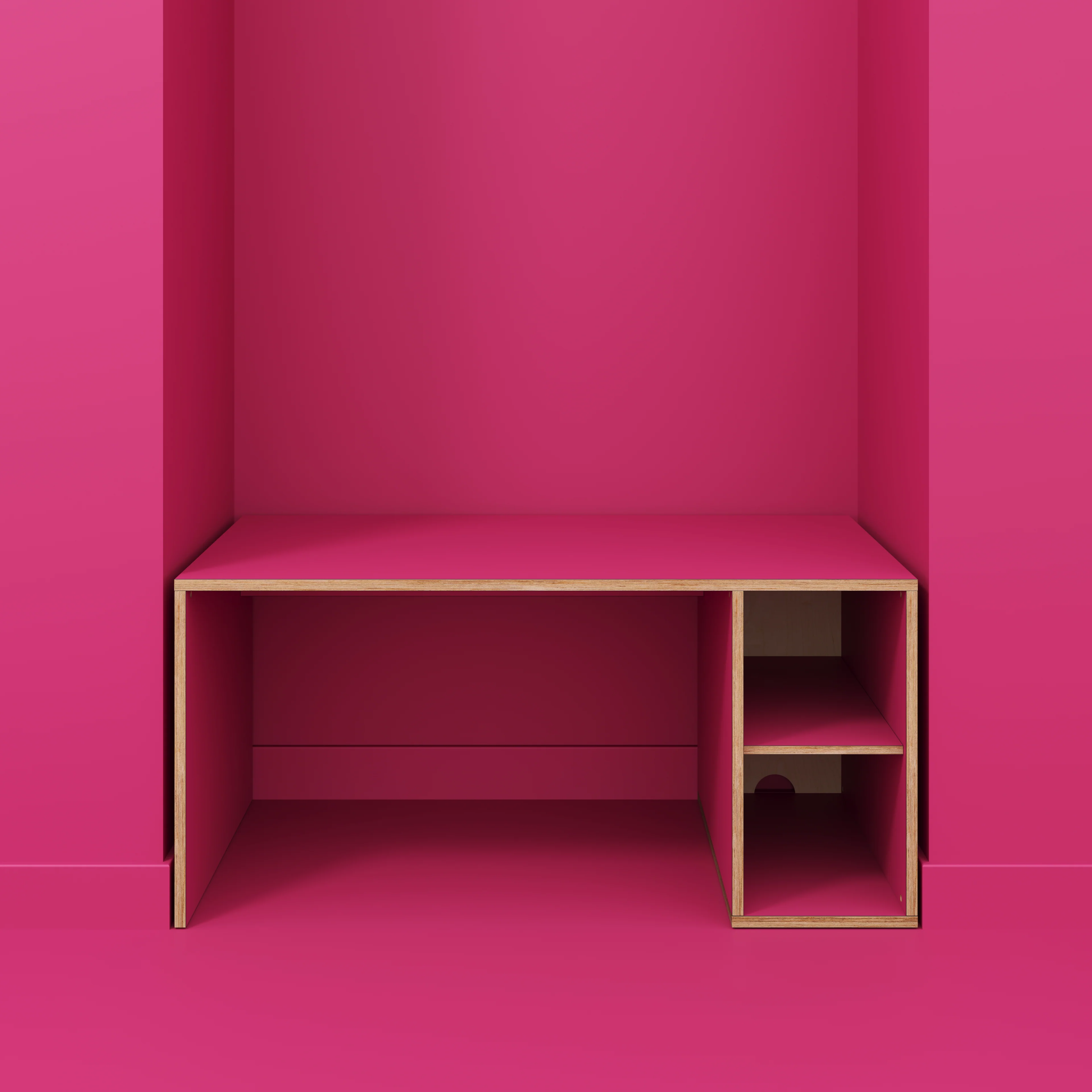 Plywood Desk with Storage Type 1 RH - Open Shelves - Formica Juicy Pink - 1600(w) x 800(d) x 750(h) - Image 2