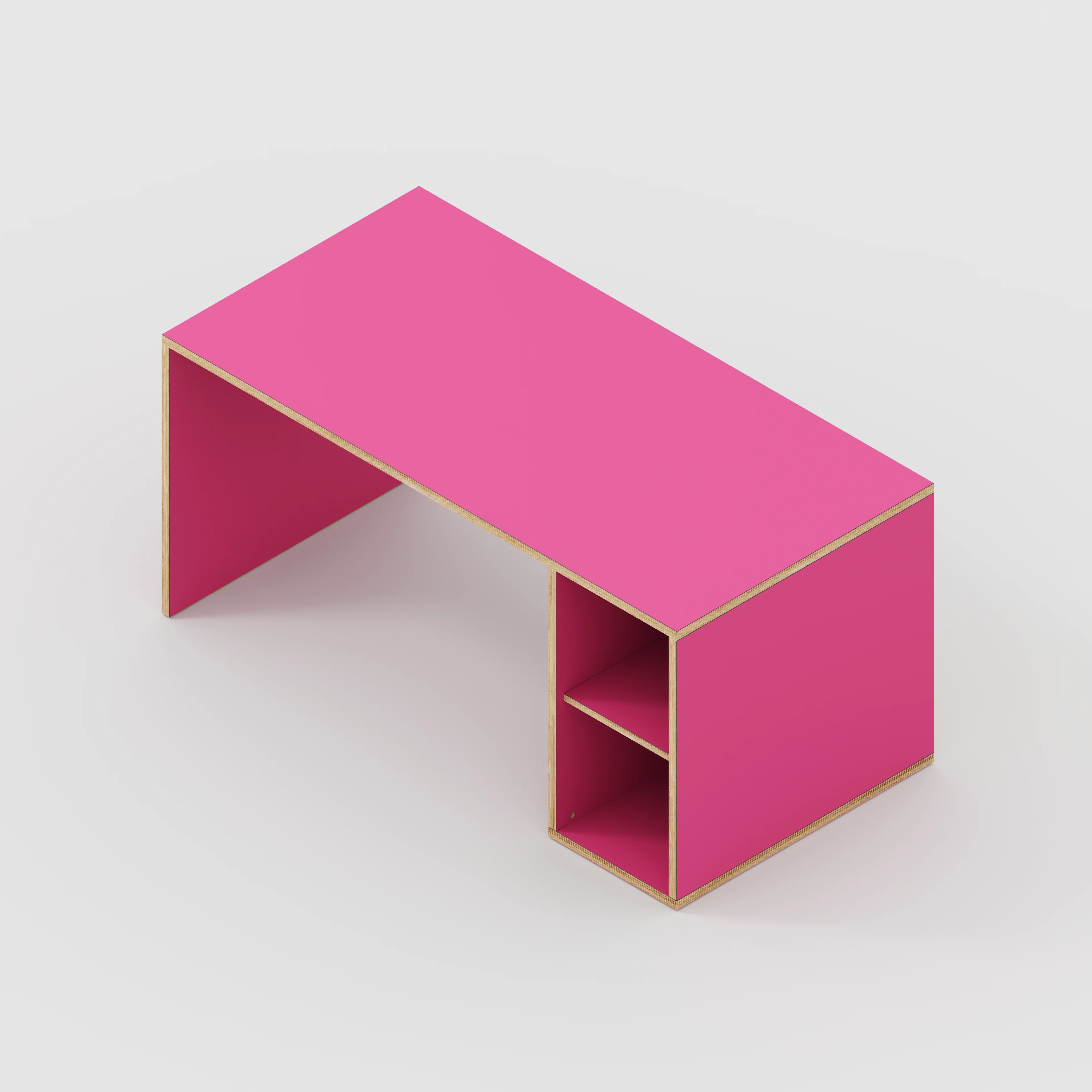 Plywood Desk with Storage Type 1 RH - Open Shelves - Formica Juicy Pink - 1600(w) x 800(d) x 750(h) - Image 5