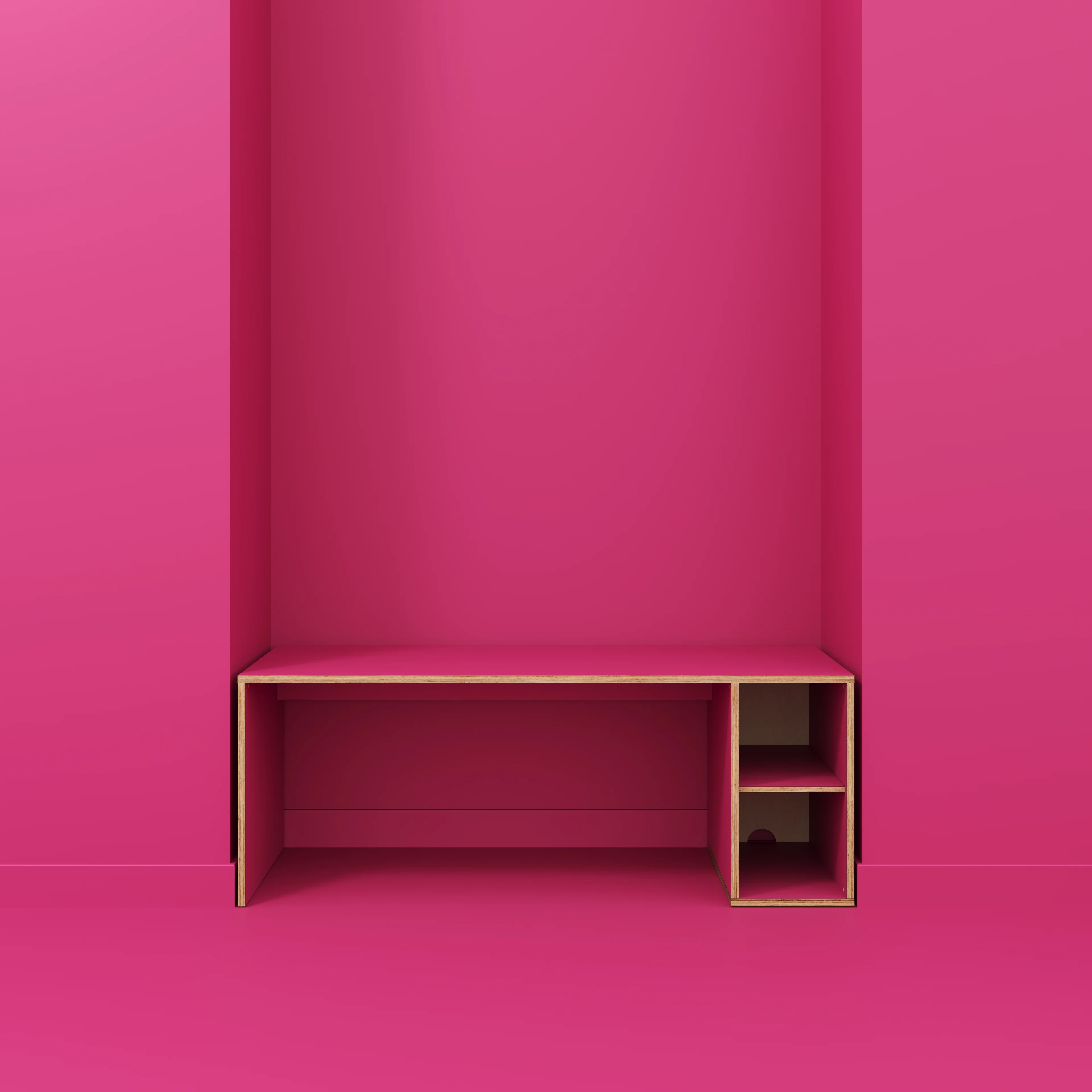 Plywood Desk with Storage Type 1 RH - Open Shelves - Formica Juicy Pink - 2000(w) x 800(d) x 750(h) - Image 2