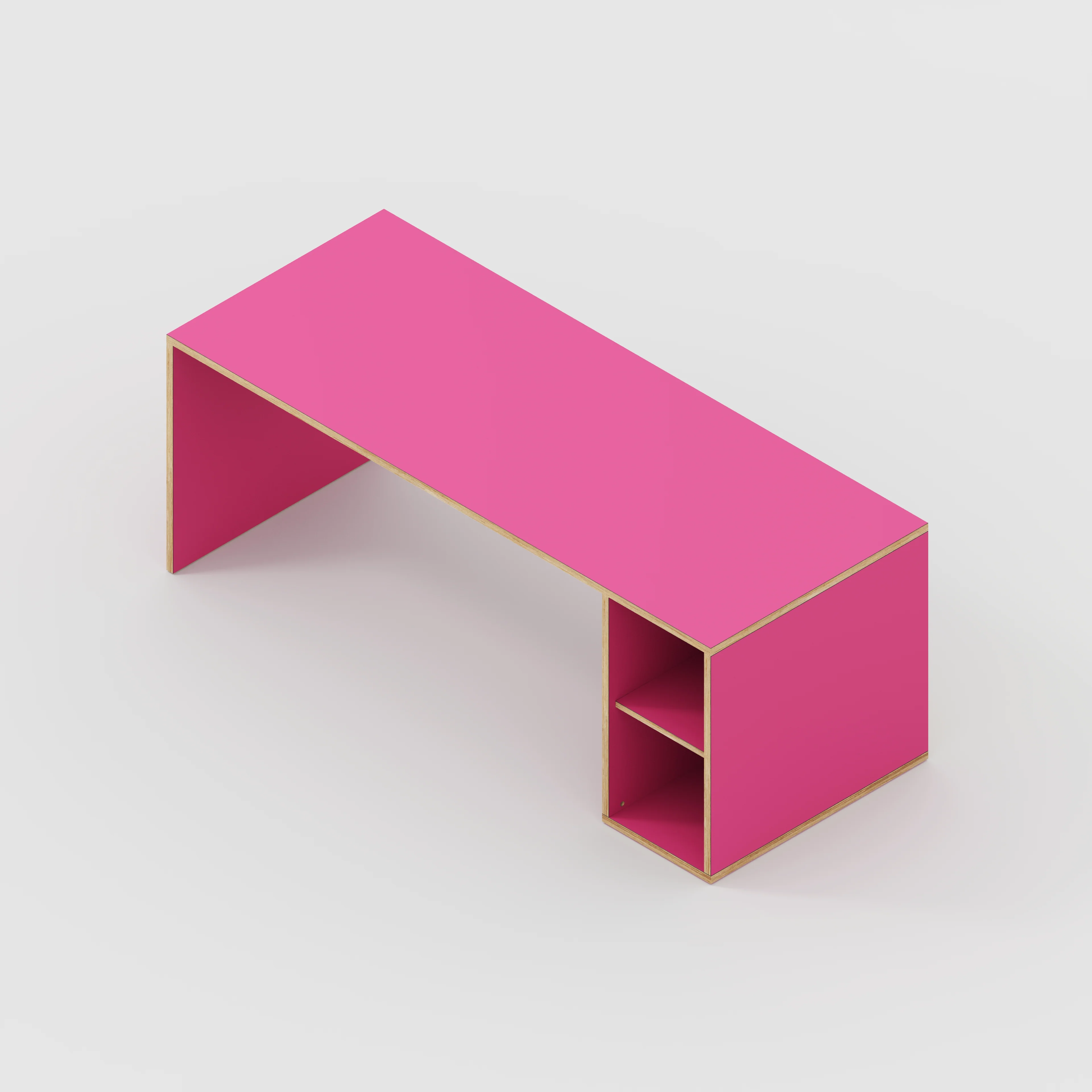 Plywood Desk with Storage Type 1 RH - Open Shelves - Formica Juicy Pink - 2000(w) x 800(d) x 750(h) - Image 5
