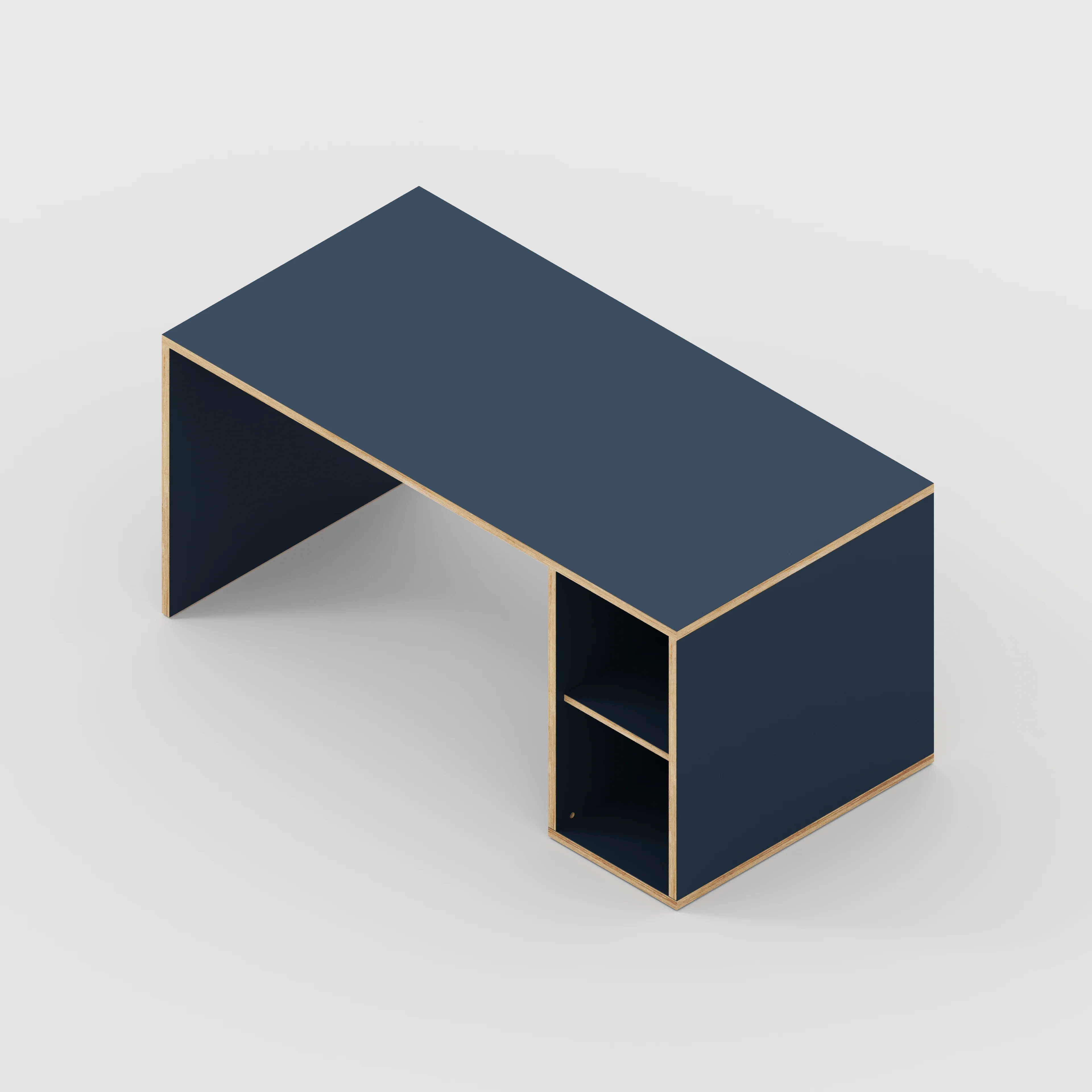 Plywood Desk with Storage Type 1 RH - Open Shelves - Formica Night Sea Blue - 1600(w) x 800(d) x 750(h) - Image 5
