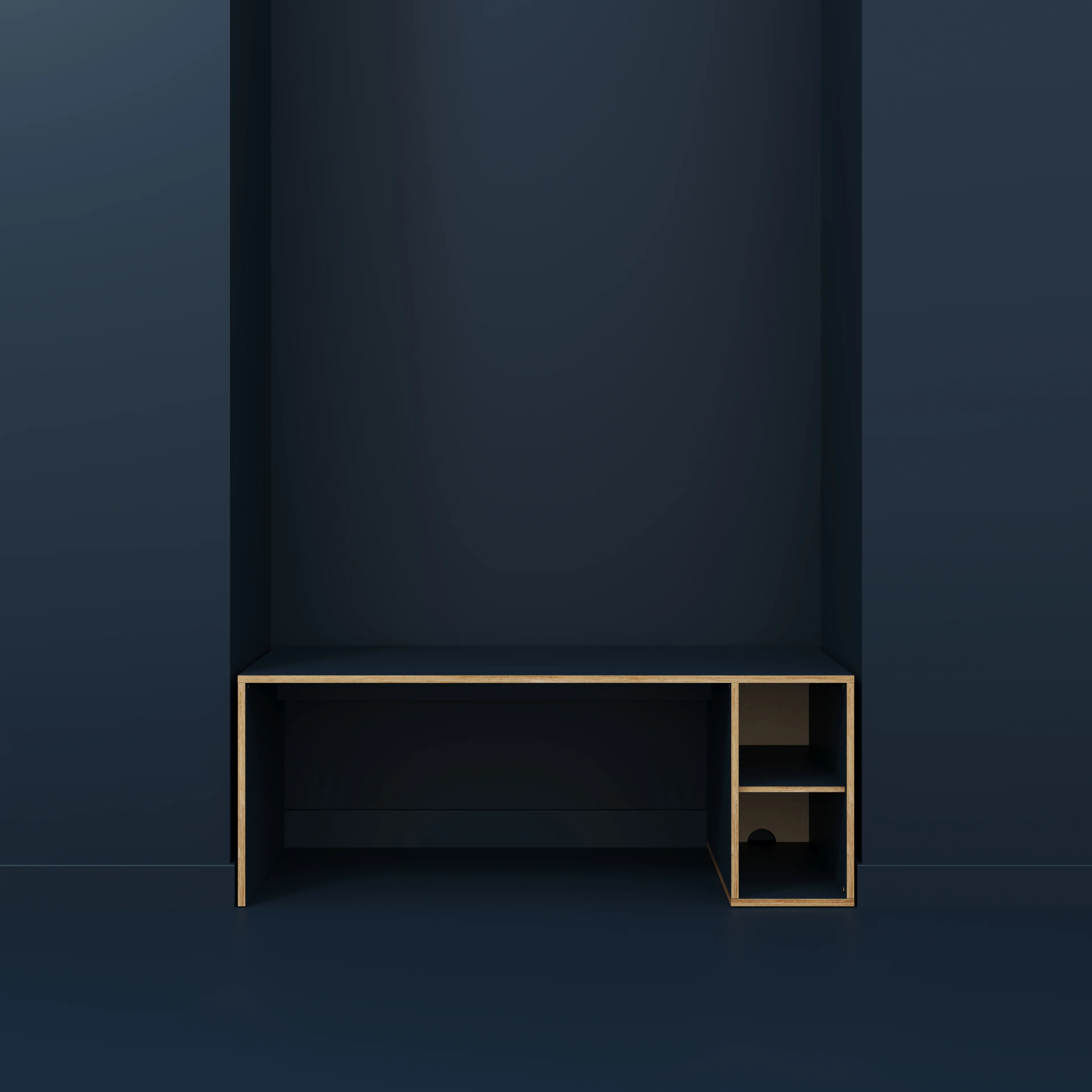 Plywood Desk with Storage Type 1 RH - Open Shelves - Formica Night Sea Blue - 2000(w) x 800(d) x 750(h) - Image 2