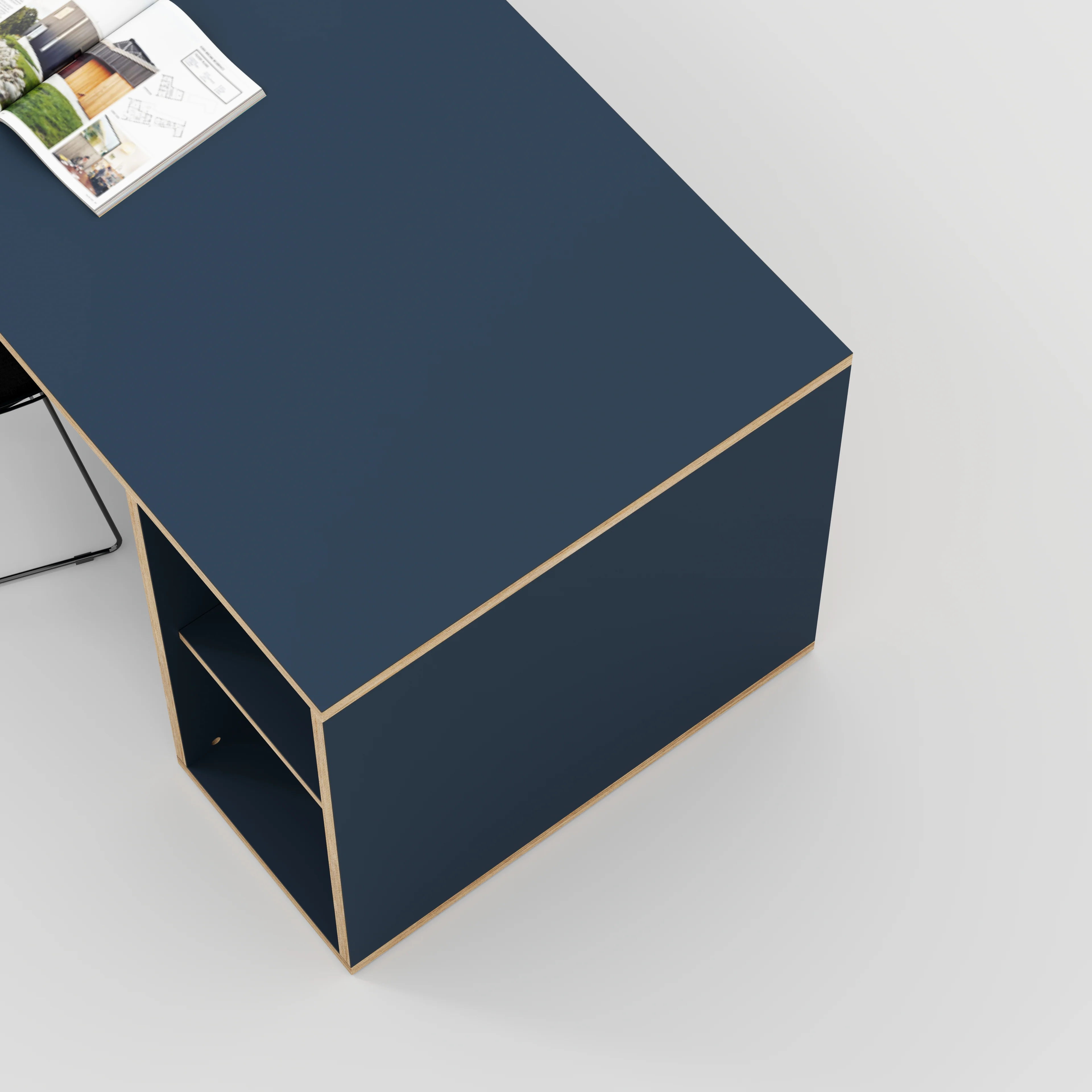 Plywood Desk with Storage Type 1 RH - Open Shelves - Formica Night Sea Blue - 2000(w) x 800(d) x 750(h) - Image 3