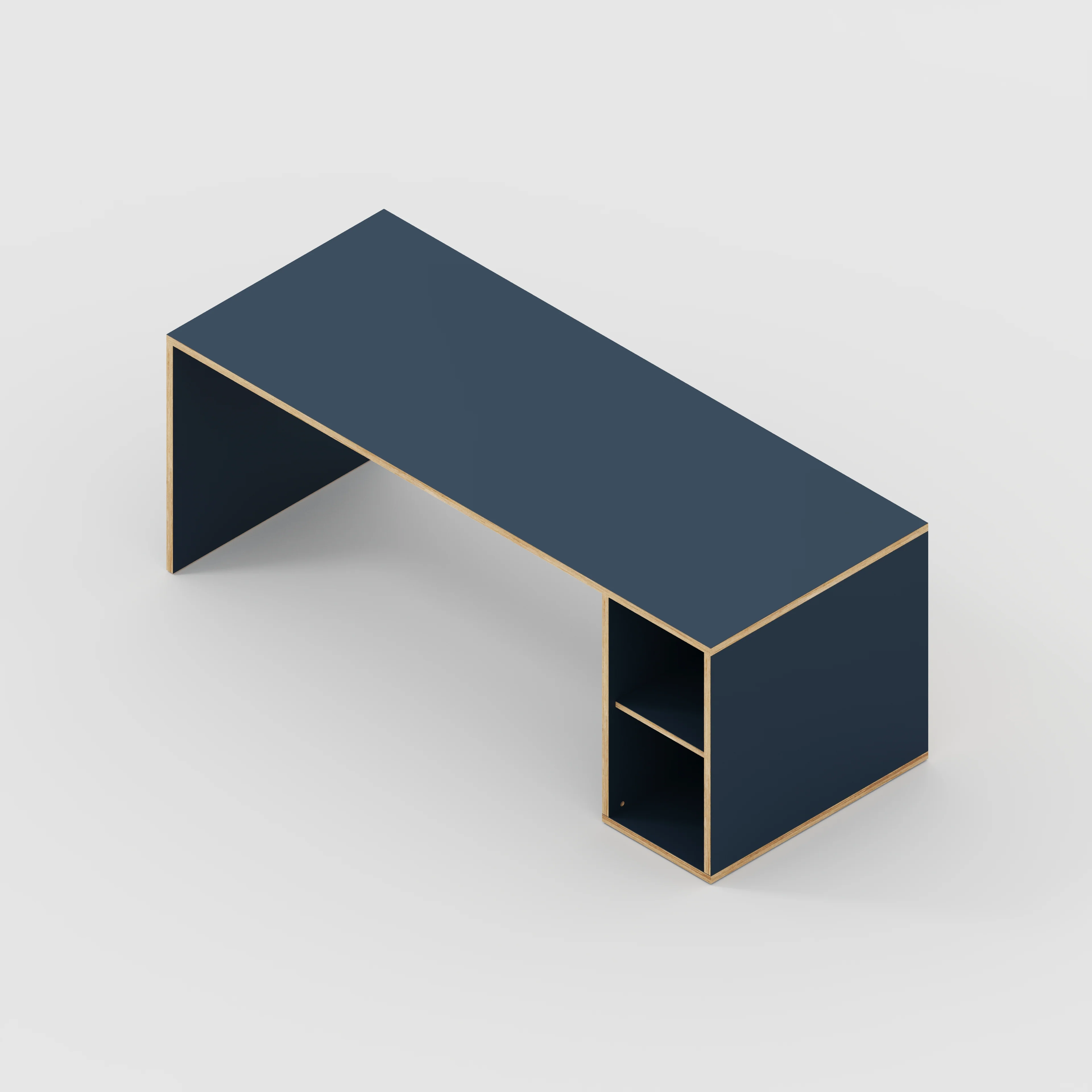 Plywood Desk with Storage Type 1 RH - Open Shelves - Formica Night Sea Blue - 2000(w) x 800(d) x 750(h) - Image 5