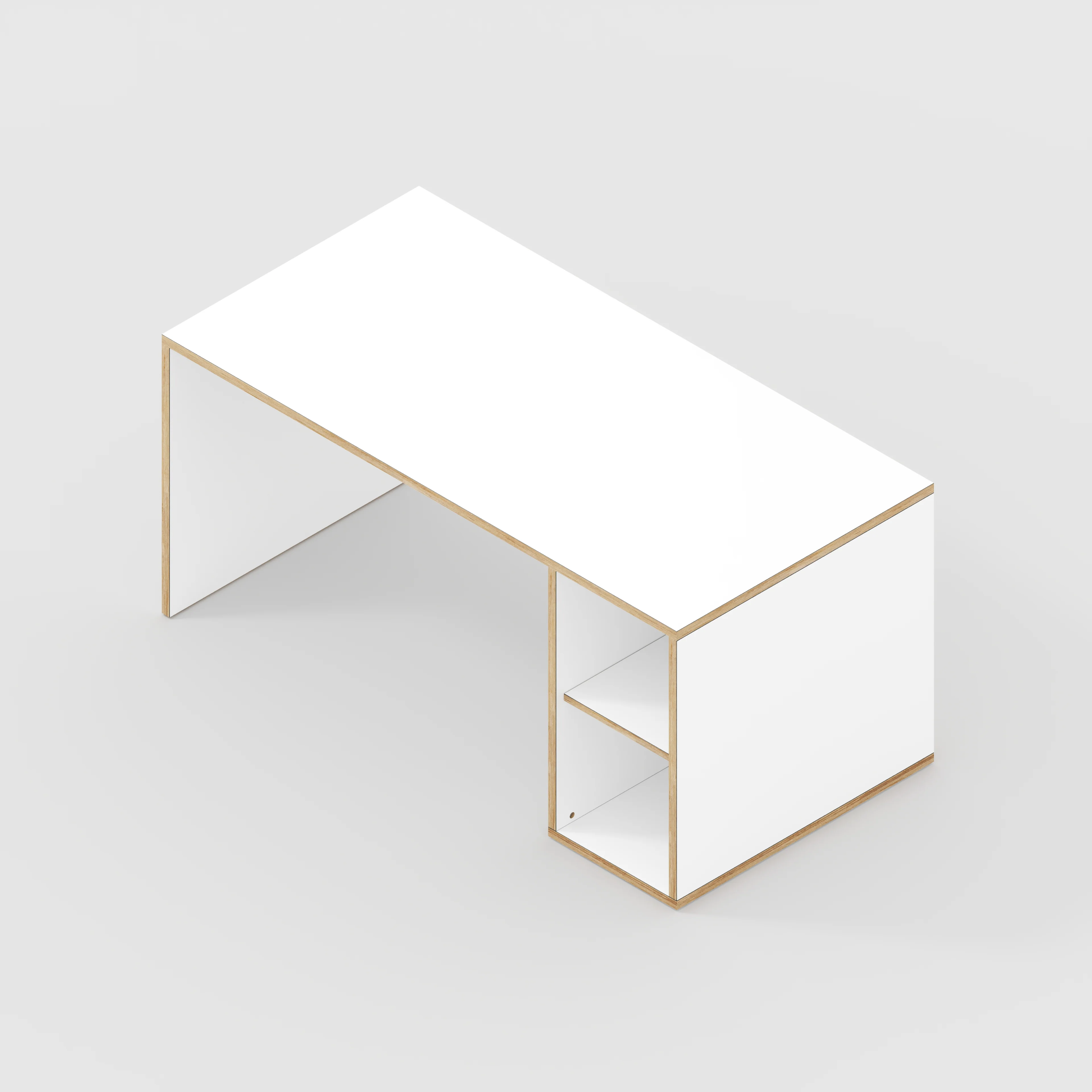 Plywood Desk with Storage Type 1 RH - Open Shelves - Formica White - 1600(w) x 800(d) x 750(h) - Image 5