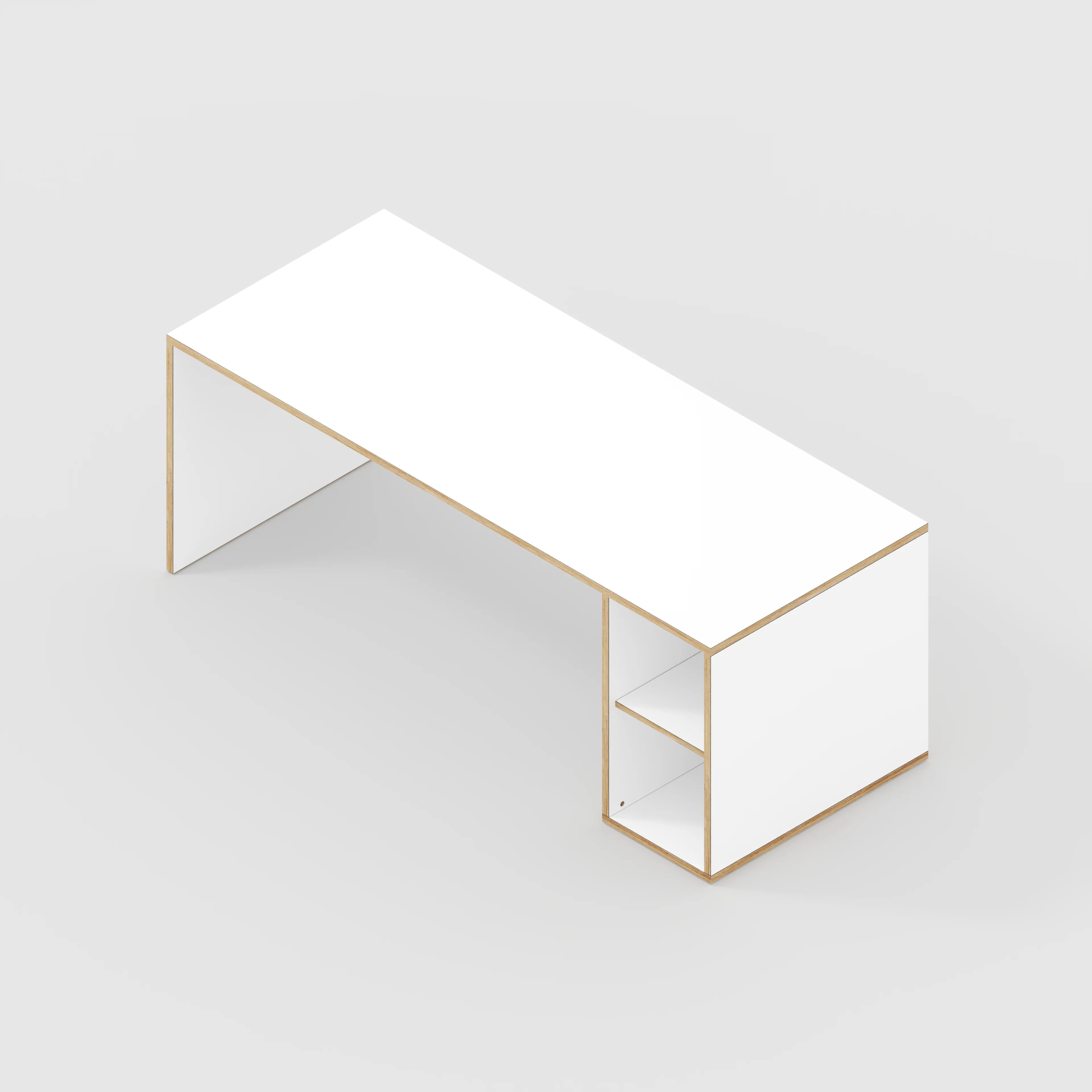 Plywood Desk with Storage Type 1 RH - Open Shelves - Formica White - 2000(w) x 800(d) x 750(h) - Image 5