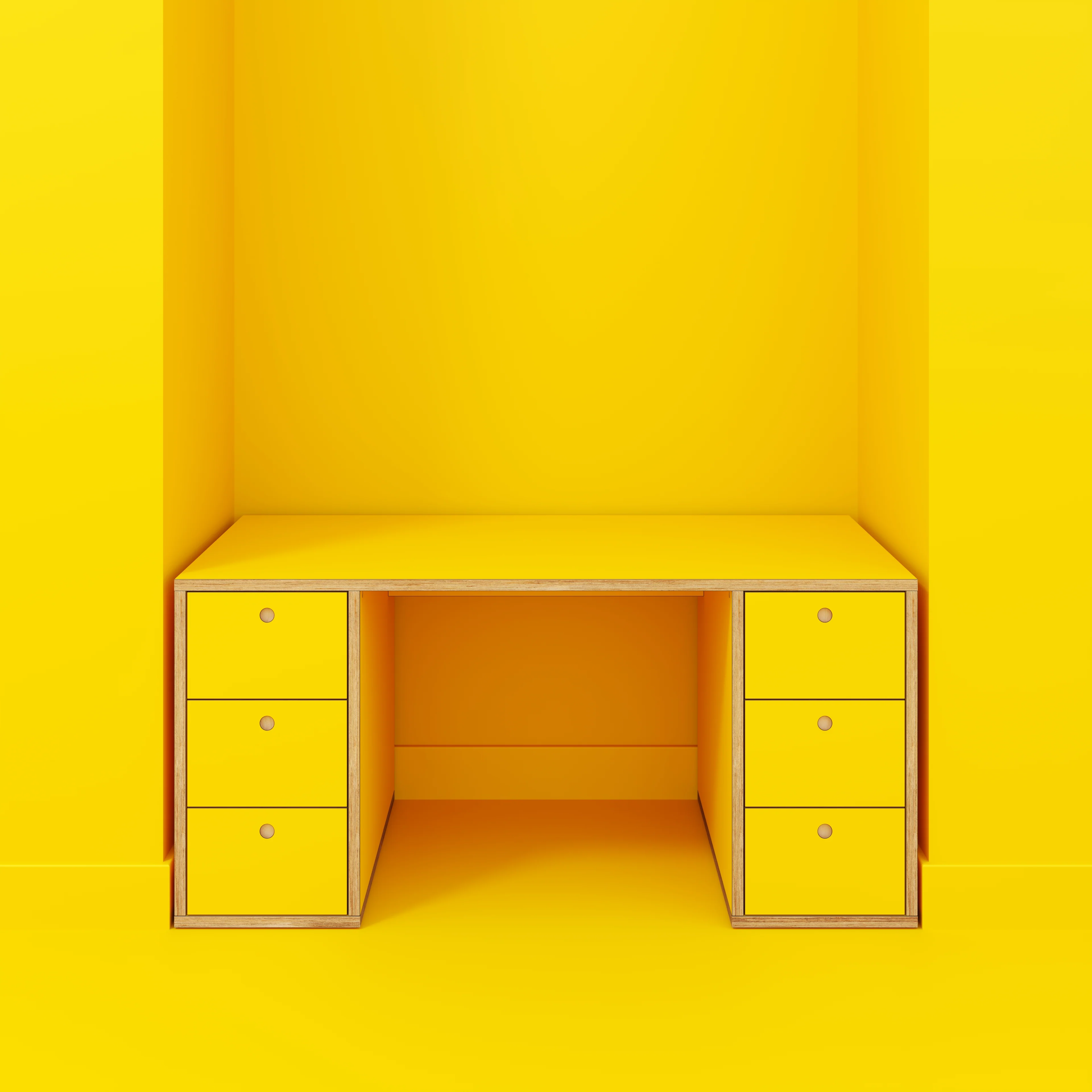 Plywood Desk with Storage Type 2 - Drawers - Formica Chrome Yellow - 1600(w) x 800(d) x 750(h) - Image 2