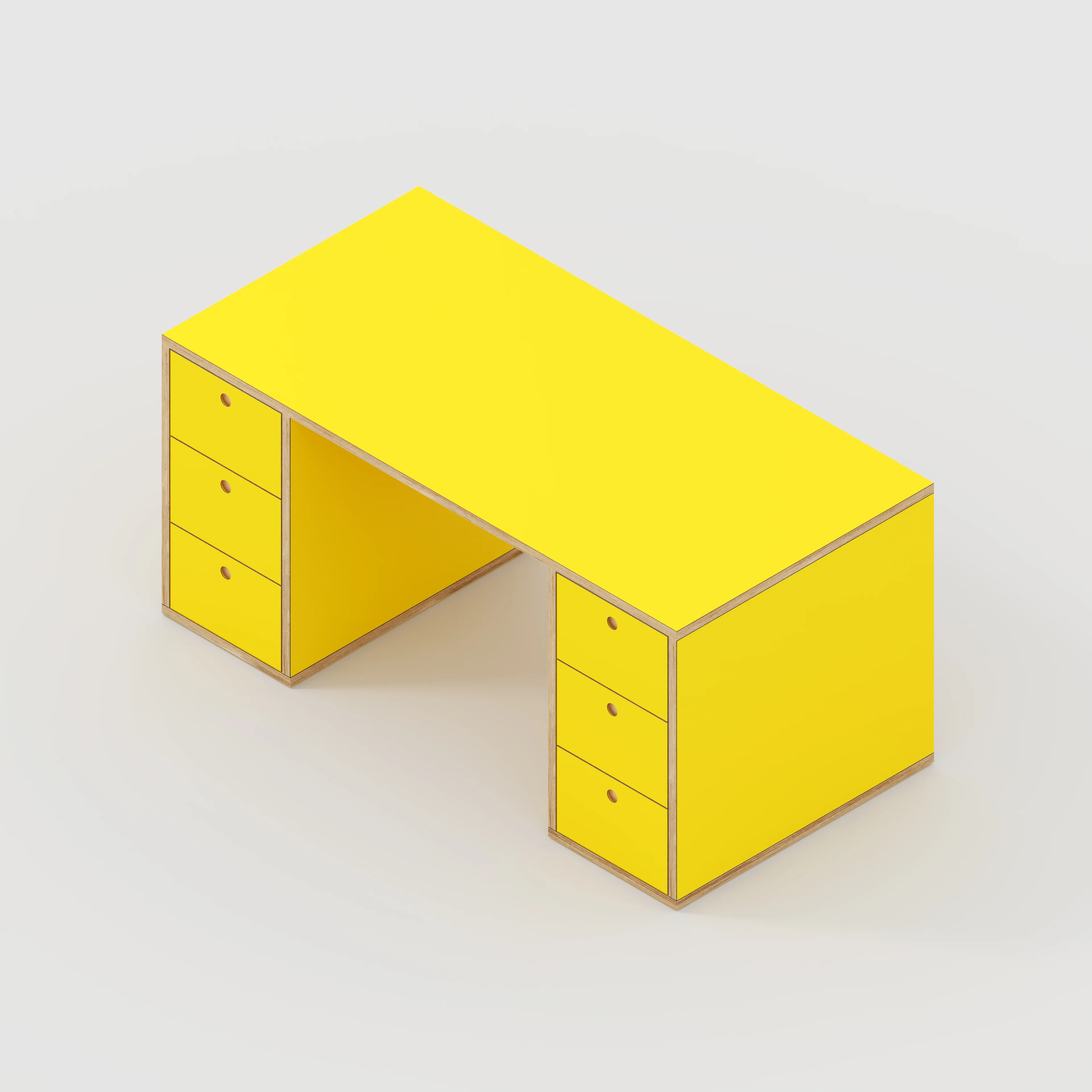 Plywood Desk with Storage Type 2 - Drawers - Formica Chrome Yellow - 1600(w) x 800(d) x 750(h) - Image 5