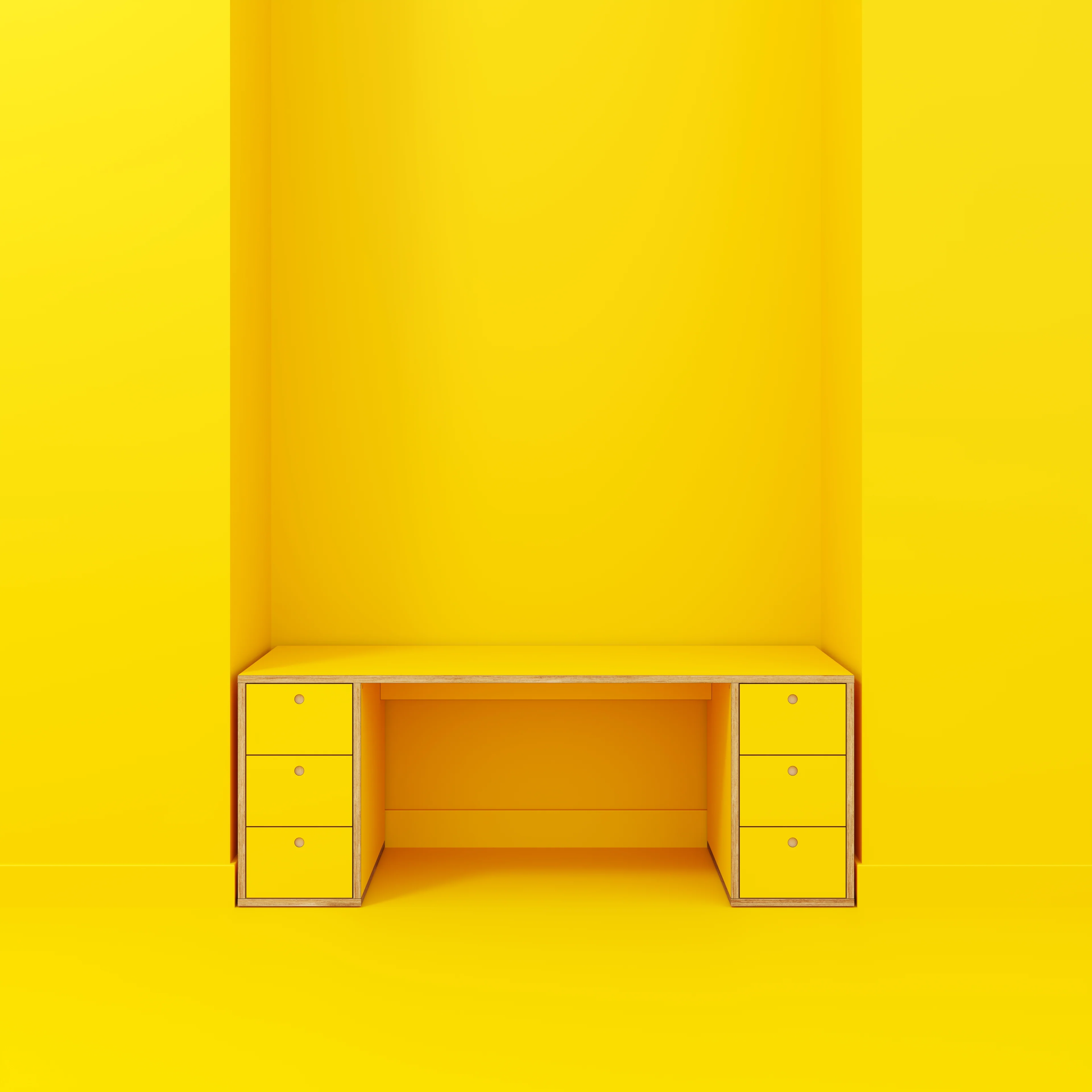 Plywood Desk with Storage Type 2 - Drawers - Formica Chrome Yellow - 2000(w) x 800(d) x 750(h) - Image 2