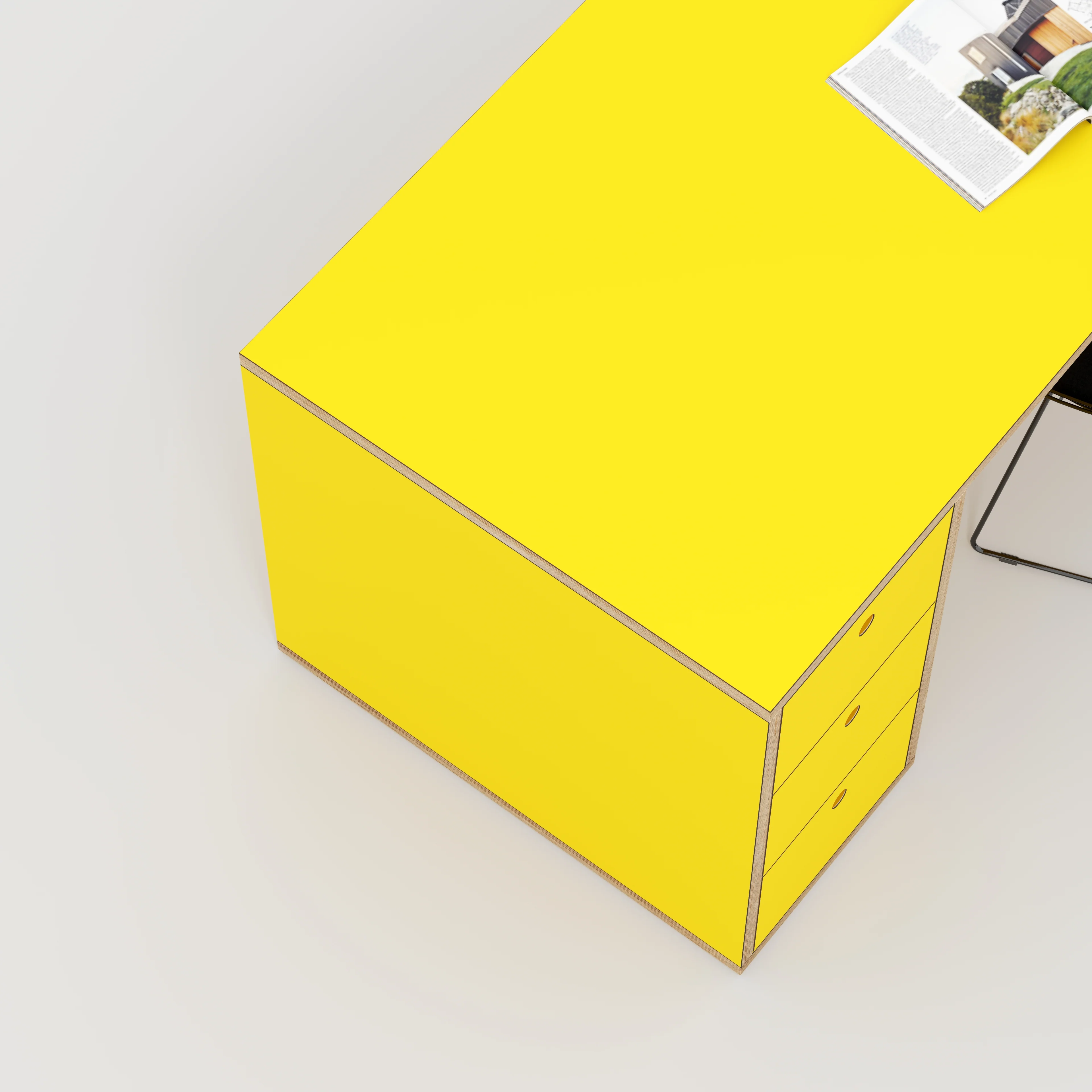 Plywood Desk with Storage Type 2 - Drawers - Formica Chrome Yellow - 2000(w) x 800(d) x 750(h) - Image 3