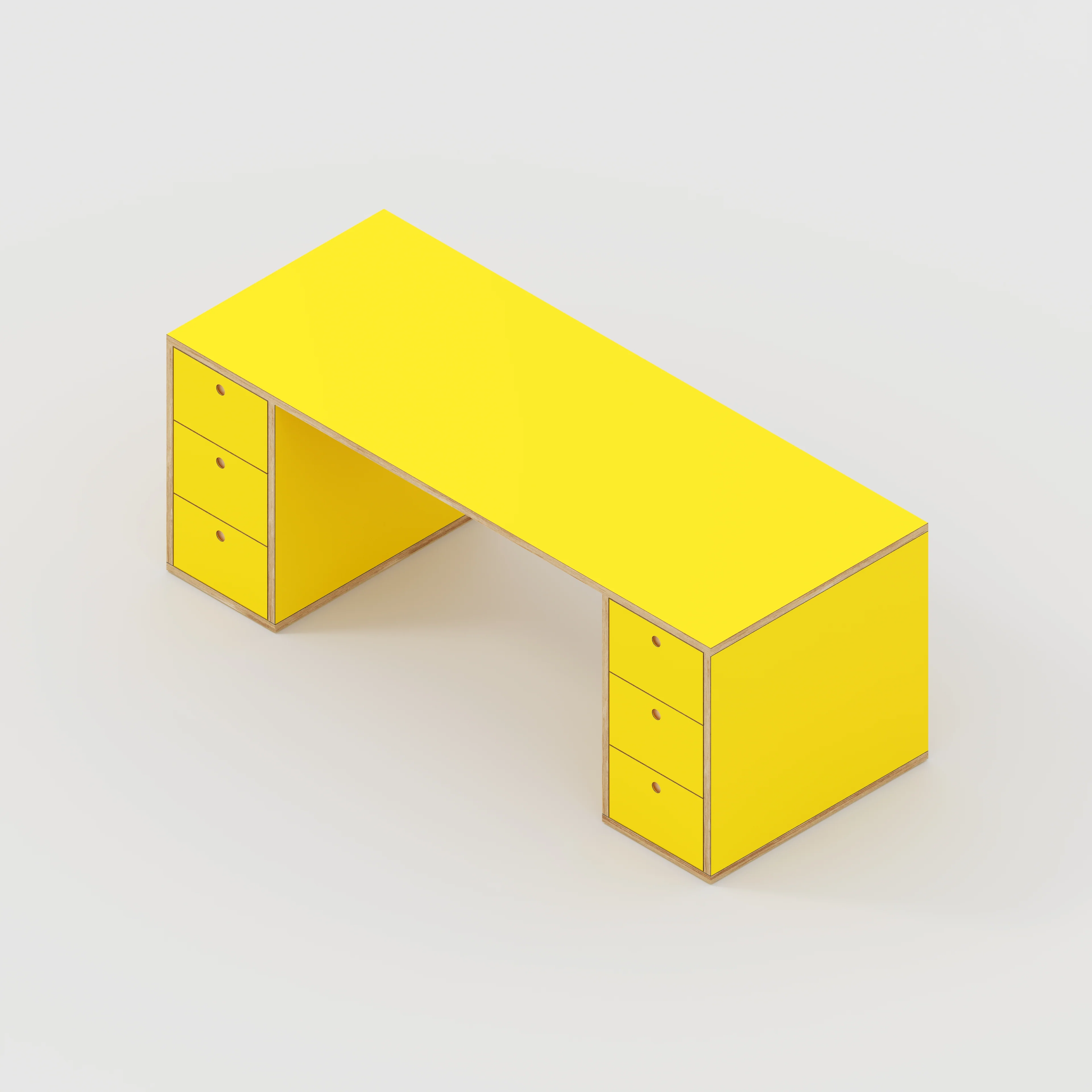 Plywood Desk with Storage Type 2 - Drawers - Formica Chrome Yellow - 2000(w) x 800(d) x 750(h) - Image 5