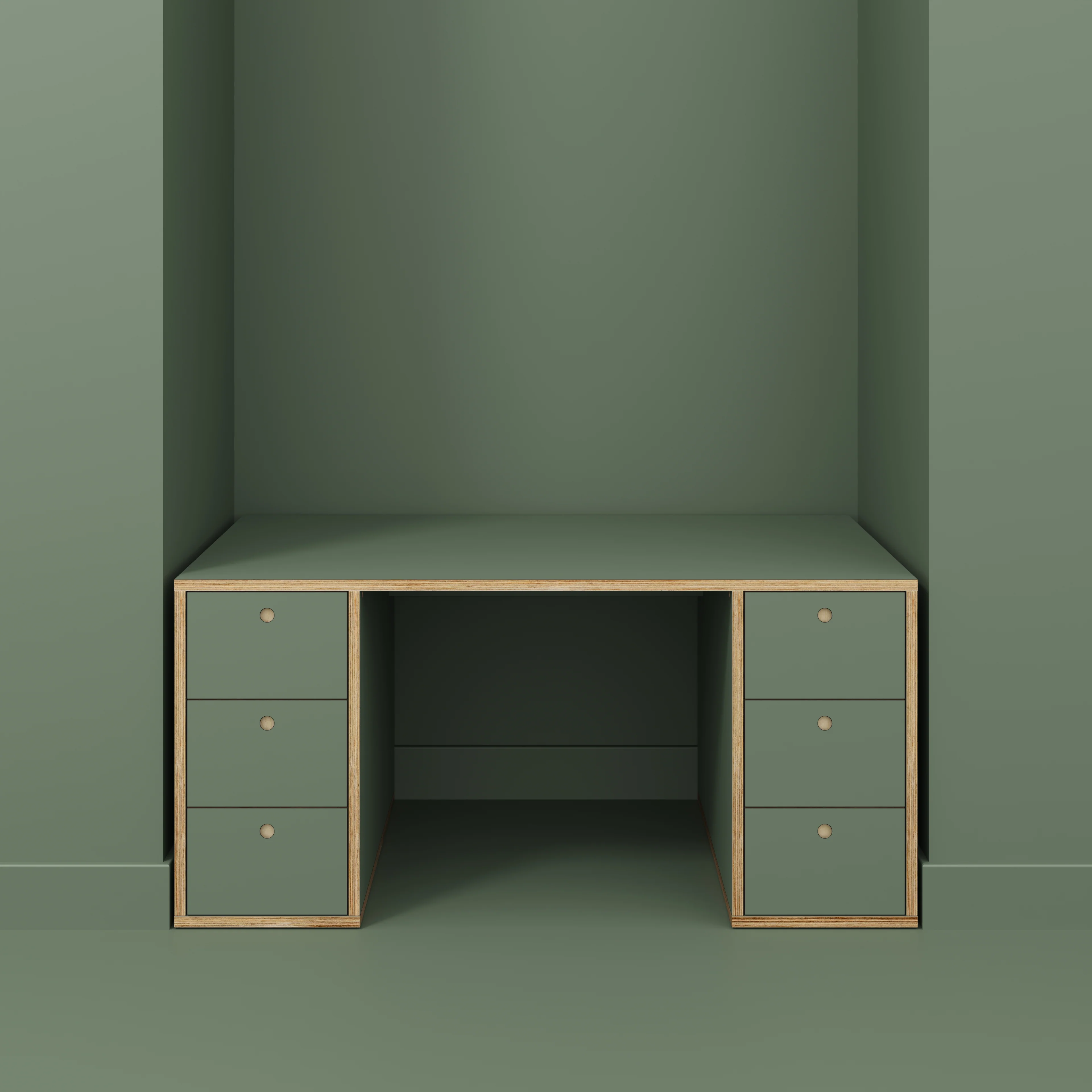 Plywood Desk with Storage Type 2 - Drawers - Formica Green Slate - 1600(w) x 800(d) x 750(h) - Image 2