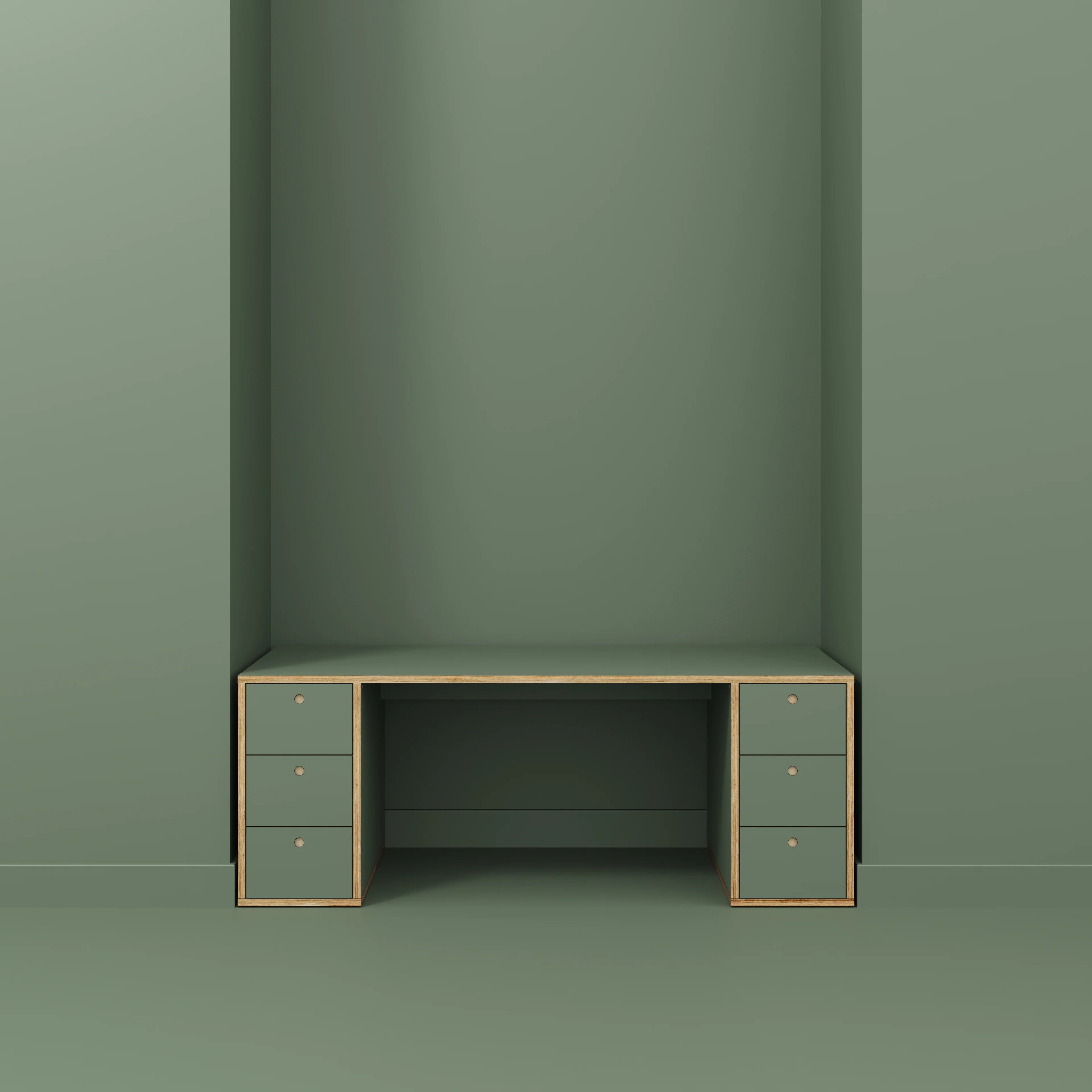 Plywood Desk with Storage Type 2 - Drawers - Formica Green Slate - 2000(w) x 800(d) x 750(h) - Image 2