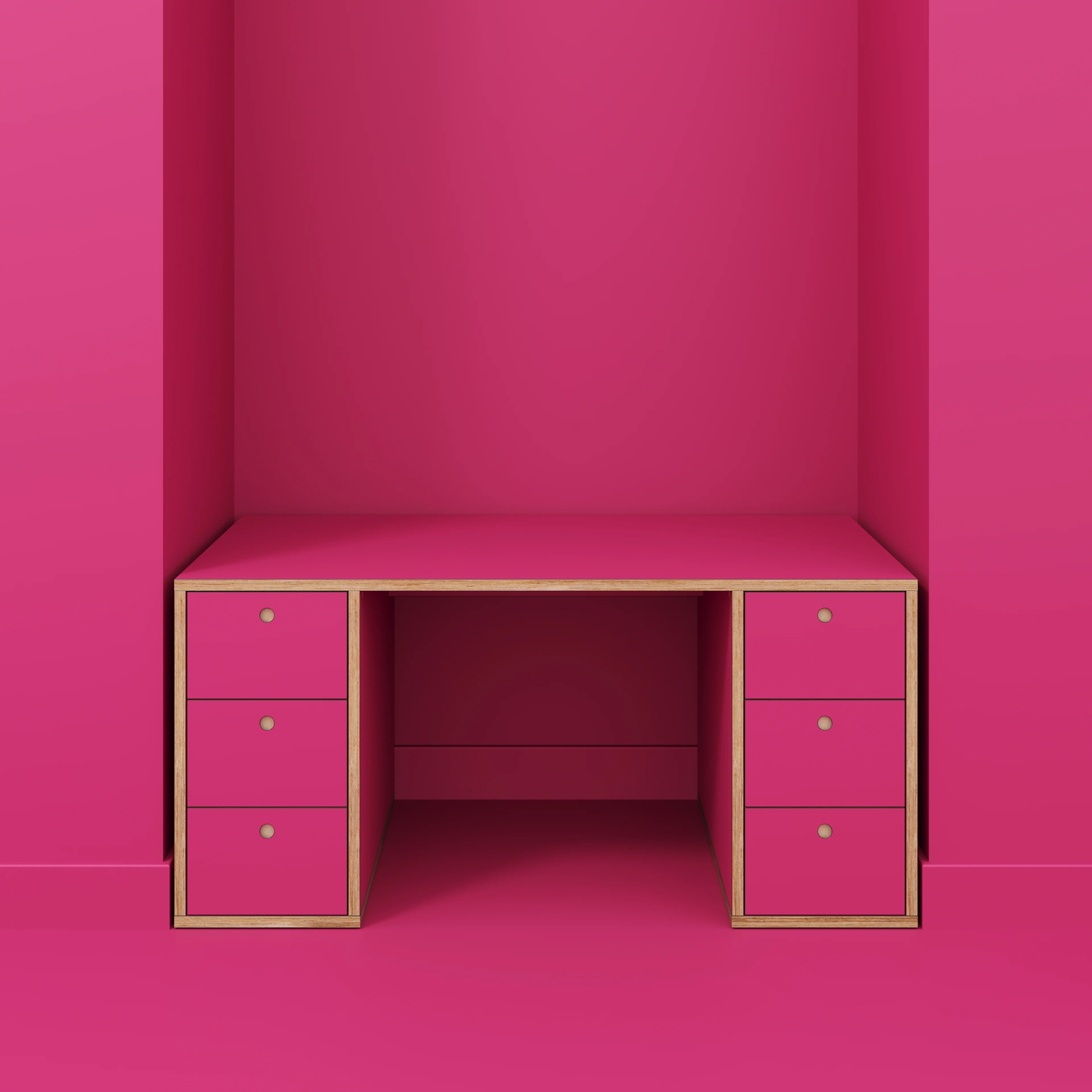 Plywood Desk with Storage Type 2 - Drawers - Formica Juicy Pink - 1600(w) x 800(d) x 750(h) - Image 2