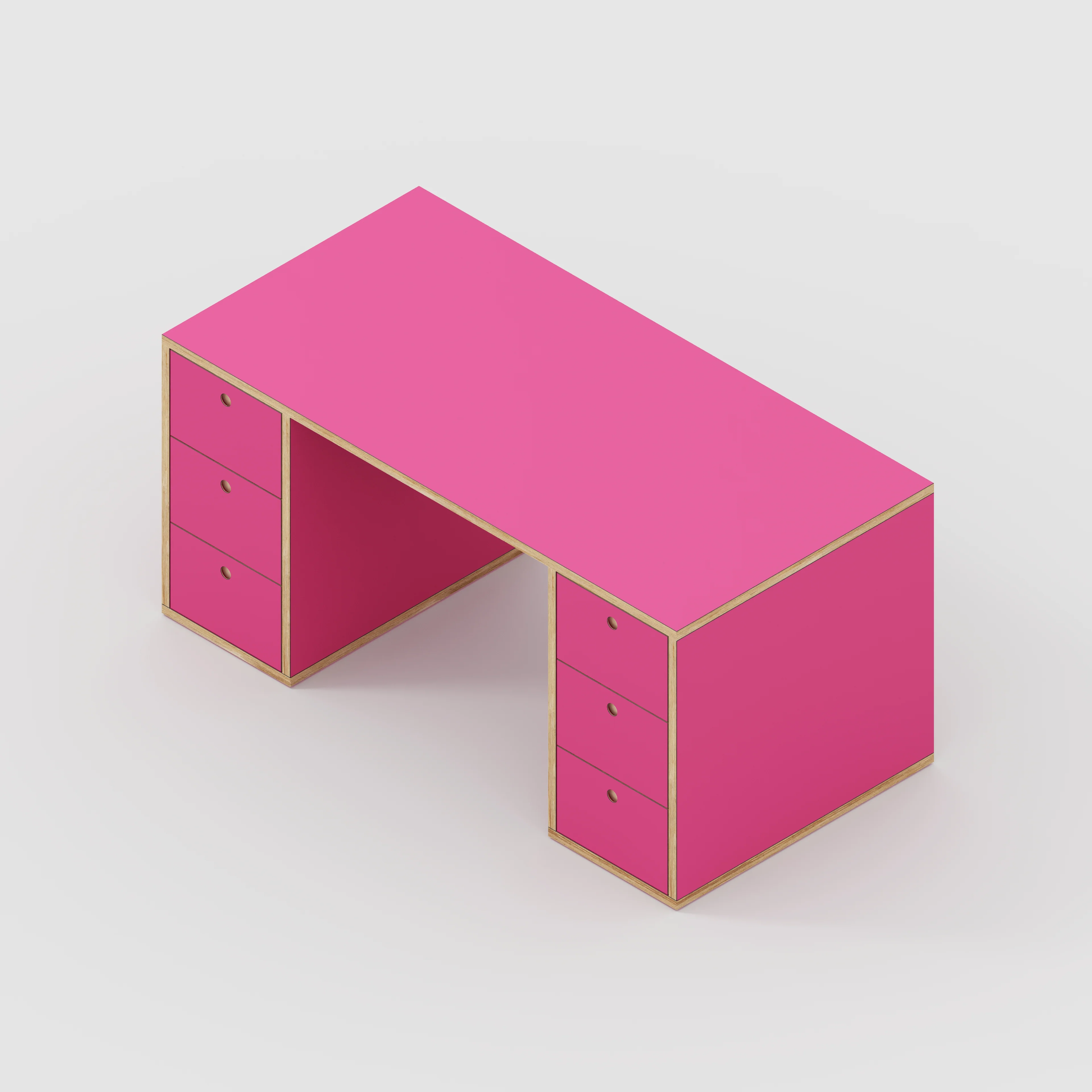 Plywood Desk with Storage Type 2 - Drawers - Formica Juicy Pink - 1600(w) x 800(d) x 750(h) - Image 5