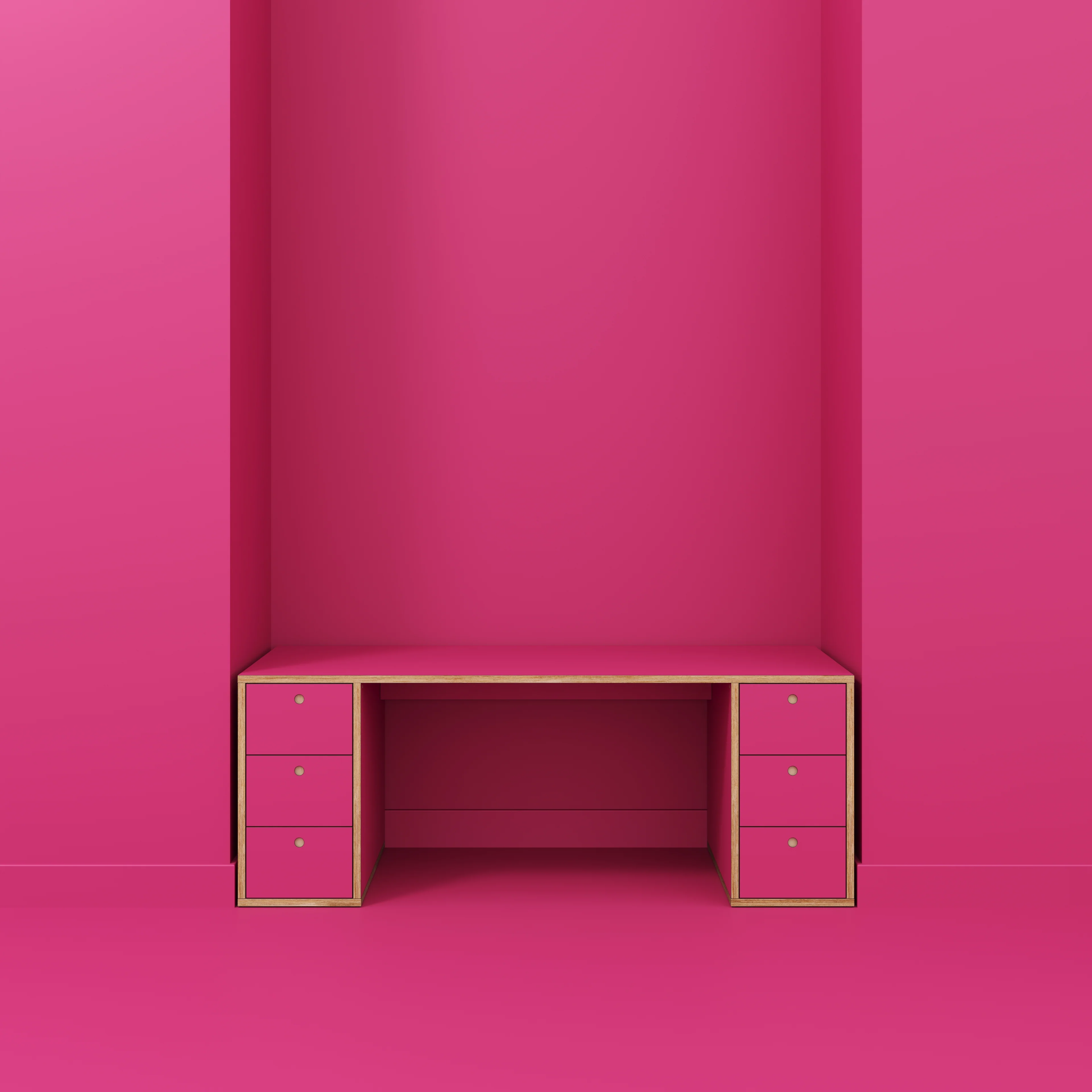 Plywood Desk with Storage Type 2 - Drawers - Formica Juicy Pink - 2000(w) x 800(d) x 750(h) - Image 2