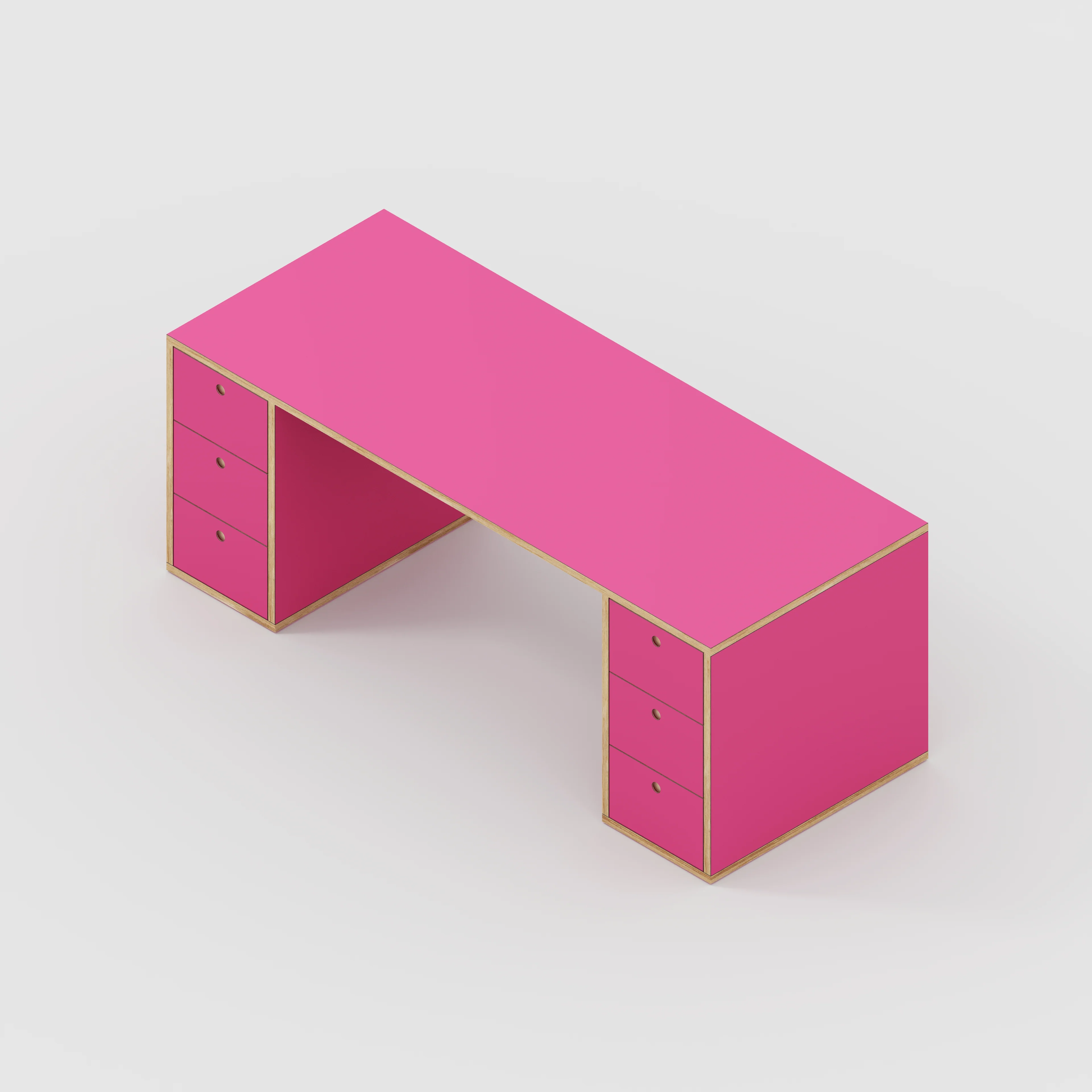 Plywood Desk with Storage Type 2 - Drawers - Formica Juicy Pink - 2000(w) x 800(d) x 750(h) - Image 5
