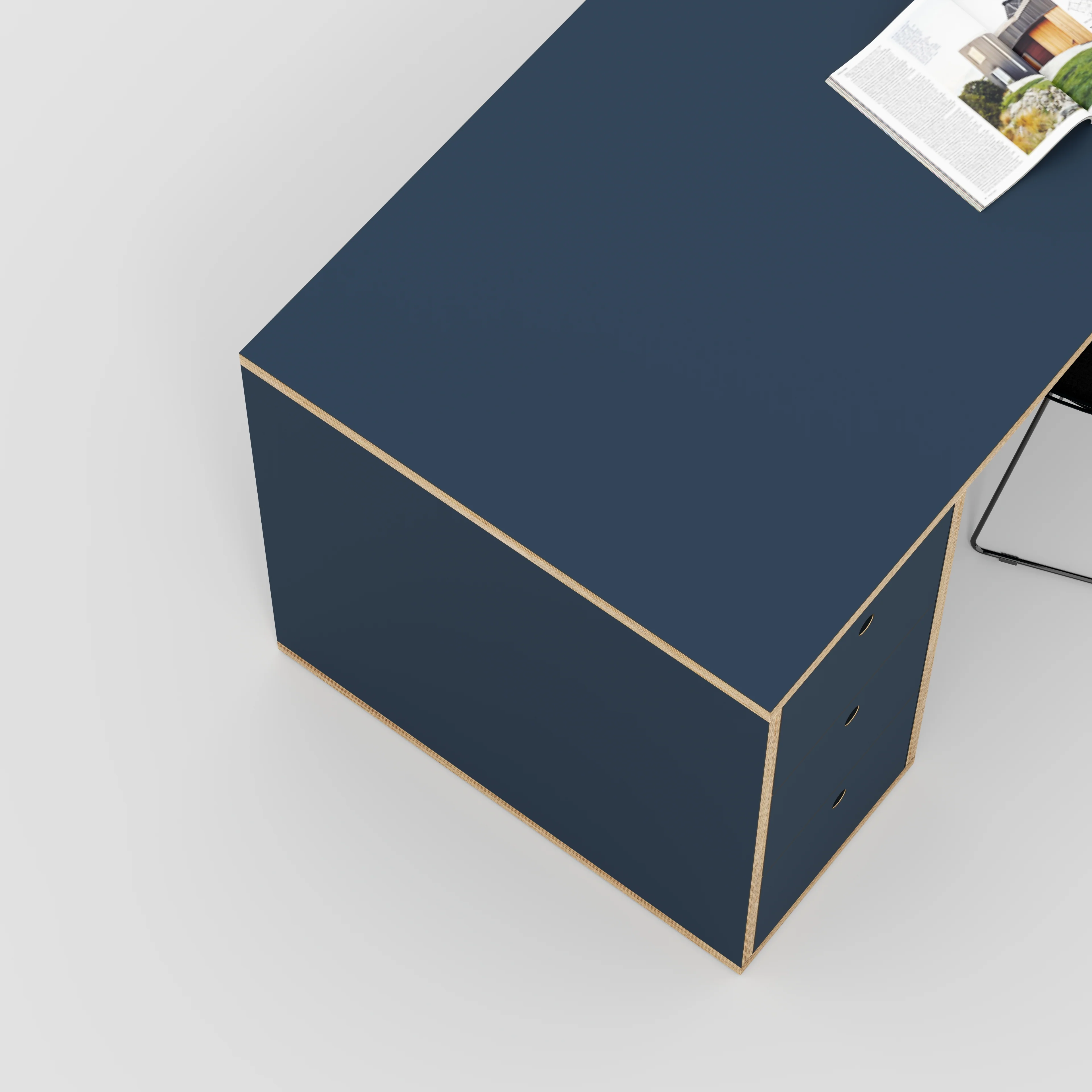 Plywood Desk with Storage Type 2 - Drawers - Formica Night Sea Blue - 2000(w) x 800(d) x 750(h) - Image 3