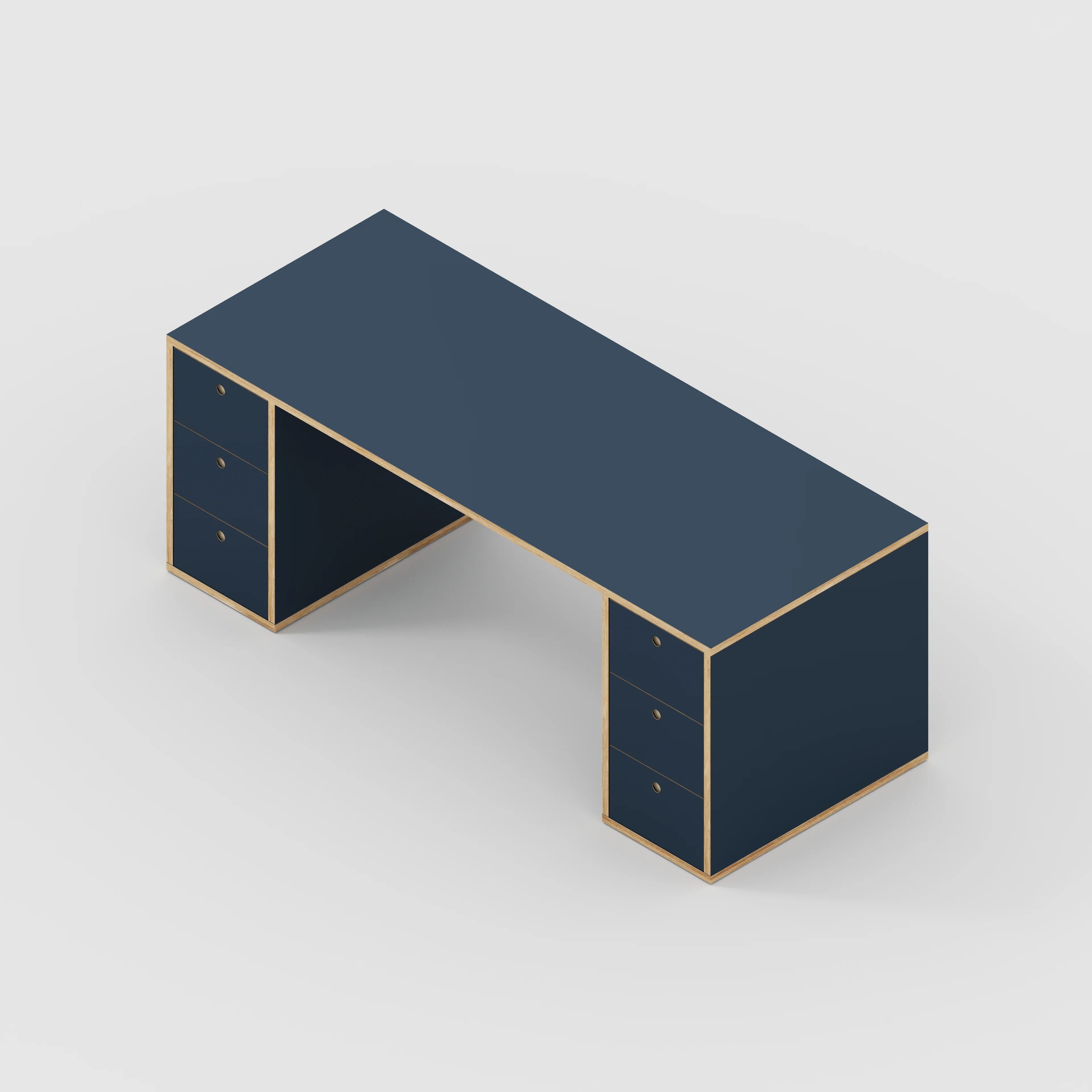Plywood Desk with Storage Type 2 - Drawers - Formica Night Sea Blue - 2000(w) x 800(d) x 750(h) - Image 5