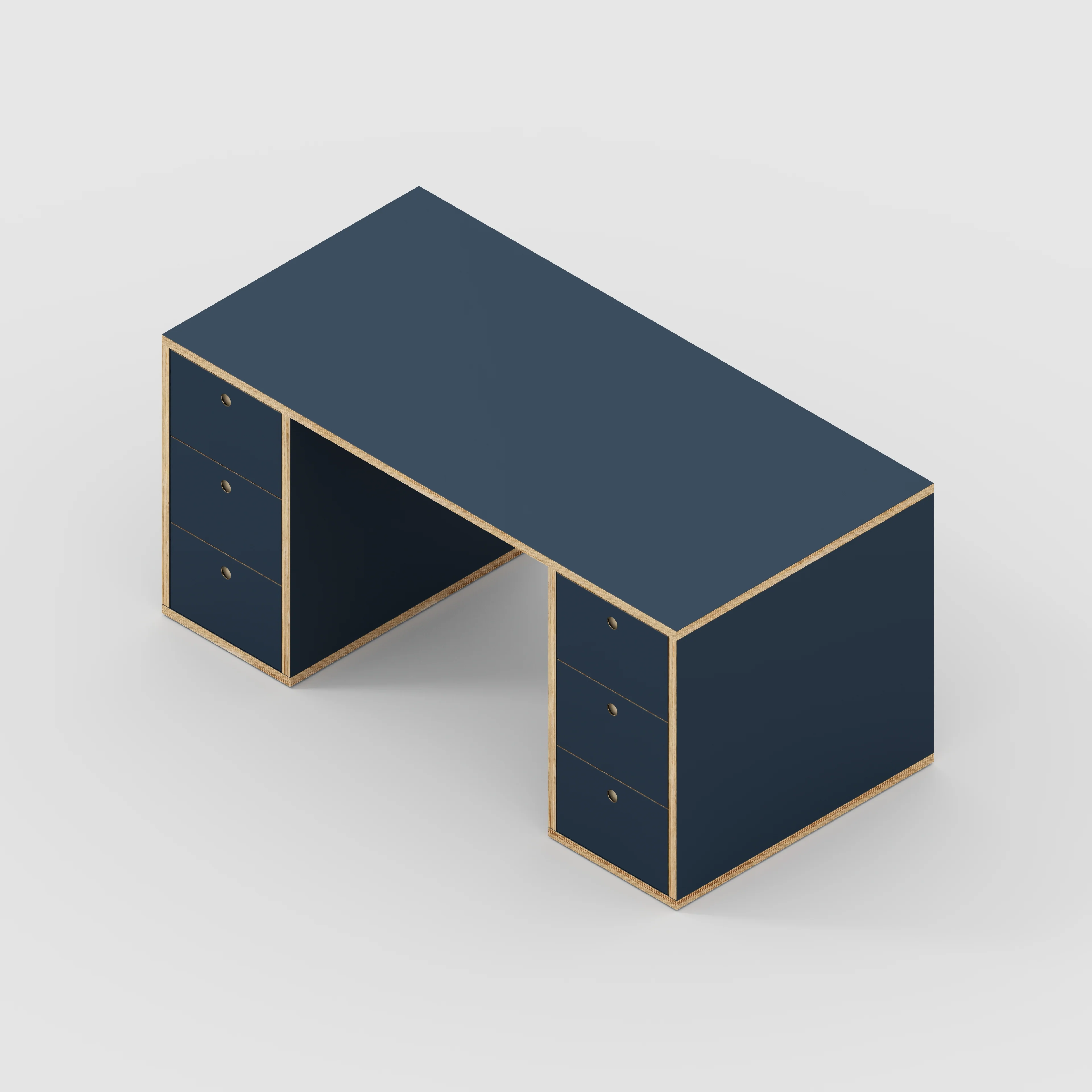 Plywood Desk with Storage Type 2 - Drawers - Formica Night Sea Blue - 1600(w) x 800(d) x 750(h) - Image 5