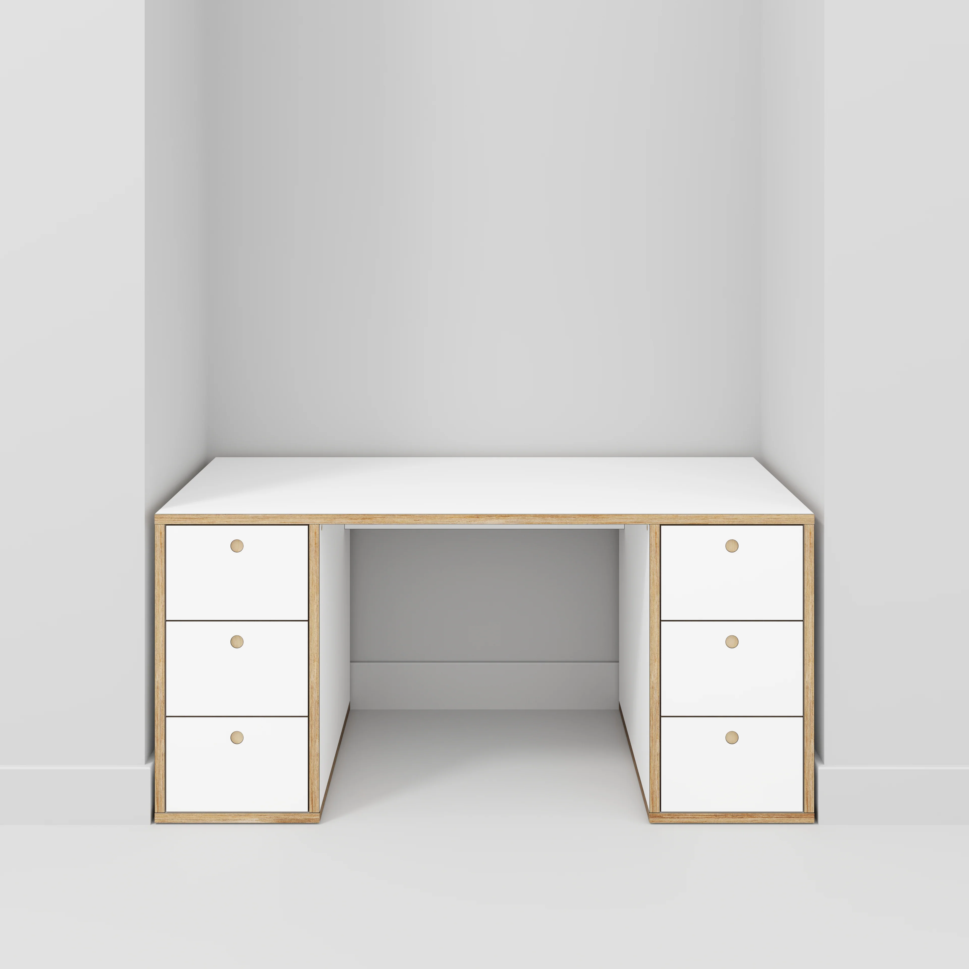 Plywood Desk with Storage Type 2 - Drawers - Formica White - 1600(w) x 800(d) x 750(h) - Image 2
