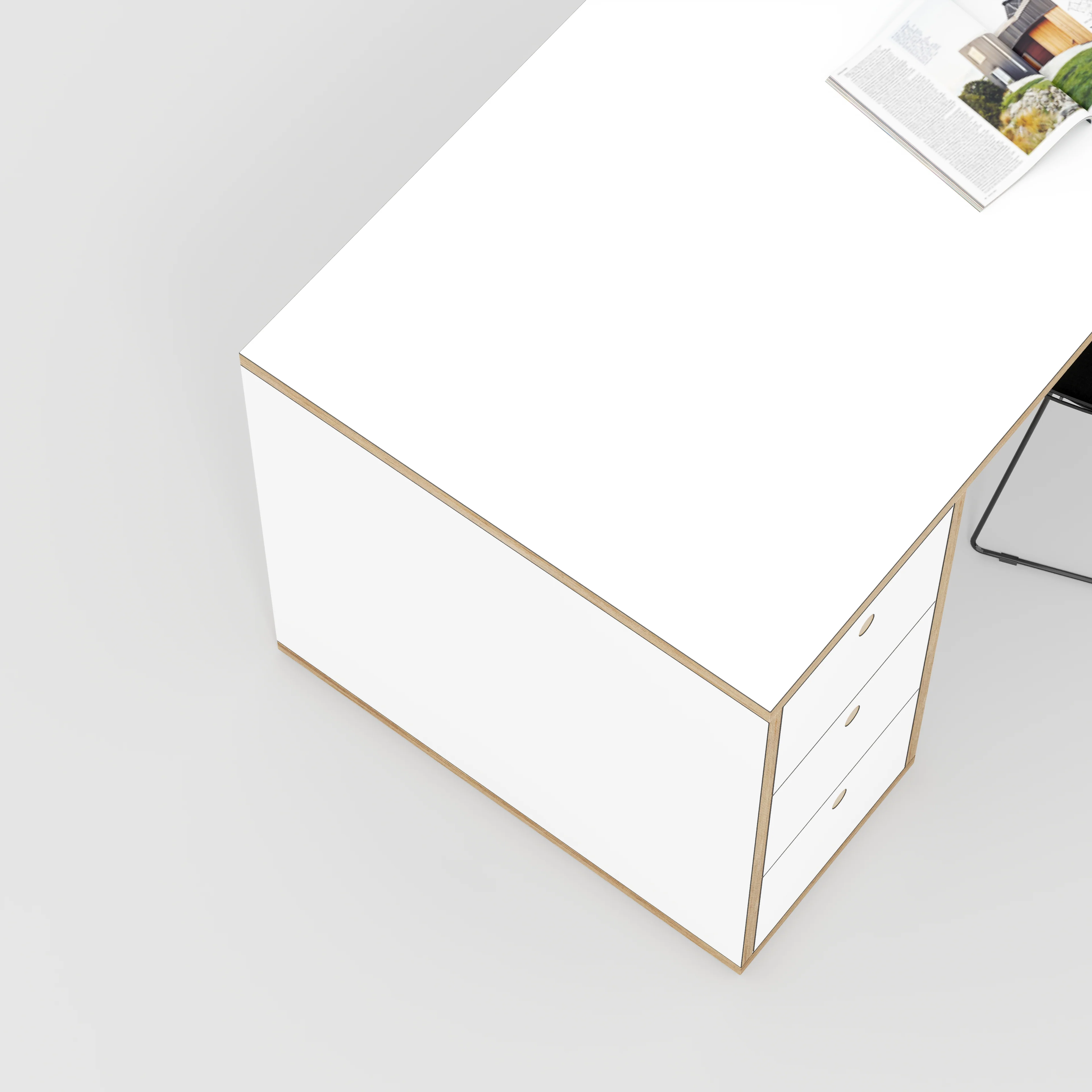 Plywood Desk with Storage Type 2 - Drawers - Formica White - 1600(w) x 800(d) x 750(h) - Image 3