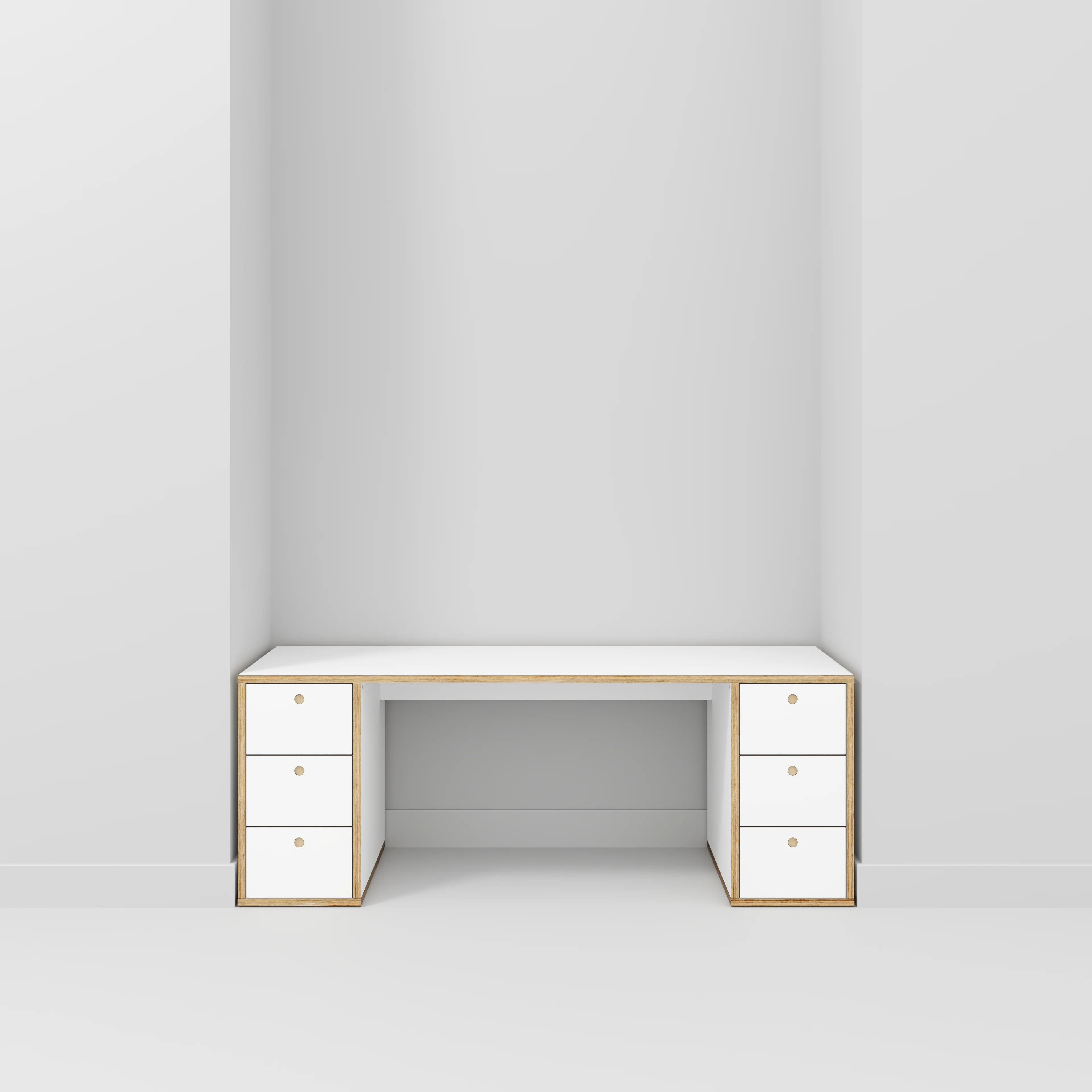 Plywood Desk with Storage Type 2 - Drawers - Formica White - 2000(w) x 800(d) x 750(h) - Image 2