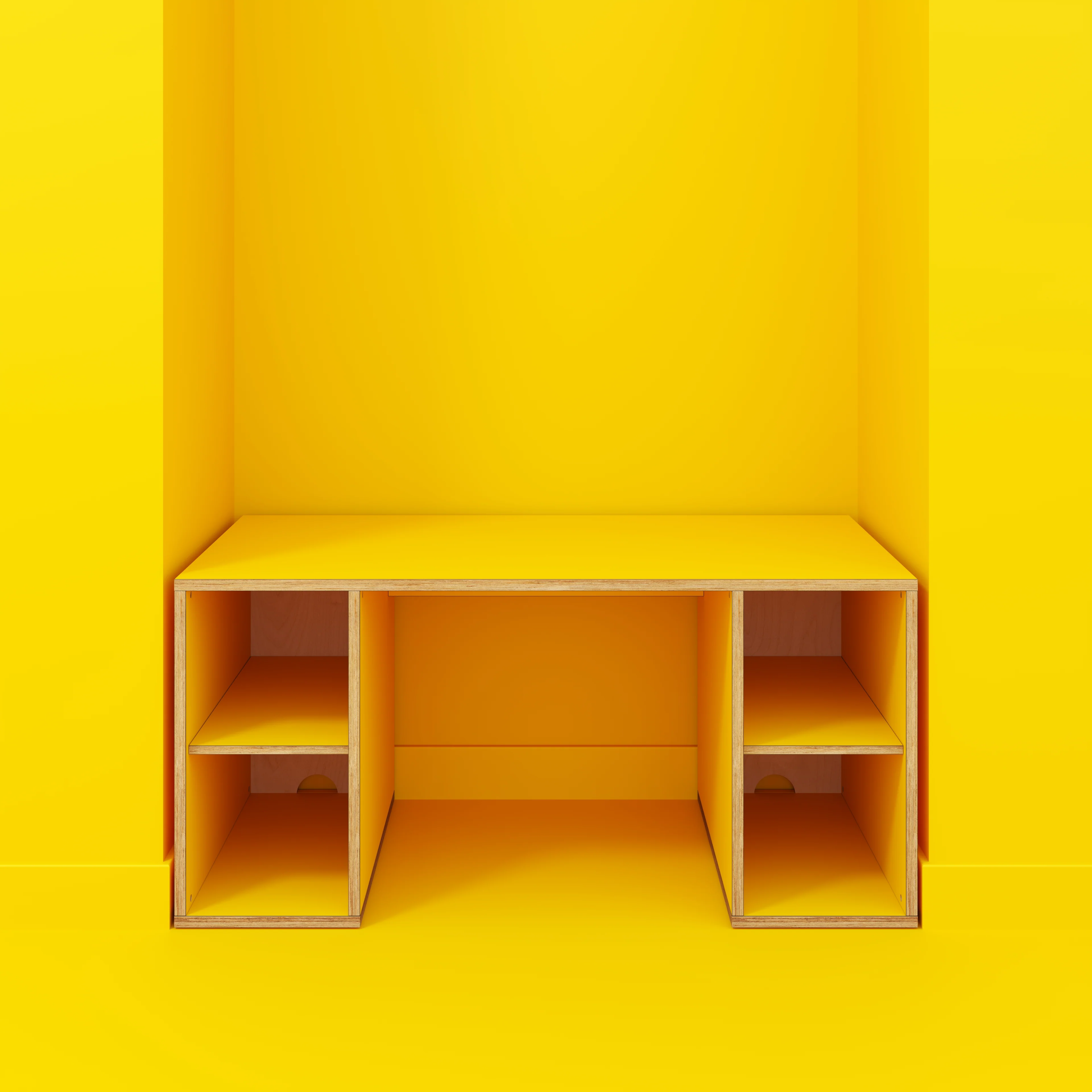 Plywood Desk with Storage Type 2 - Open Shelves - Formica Chrome Yellow - 1600(w) x 800(d) x 750(h) - Image 2