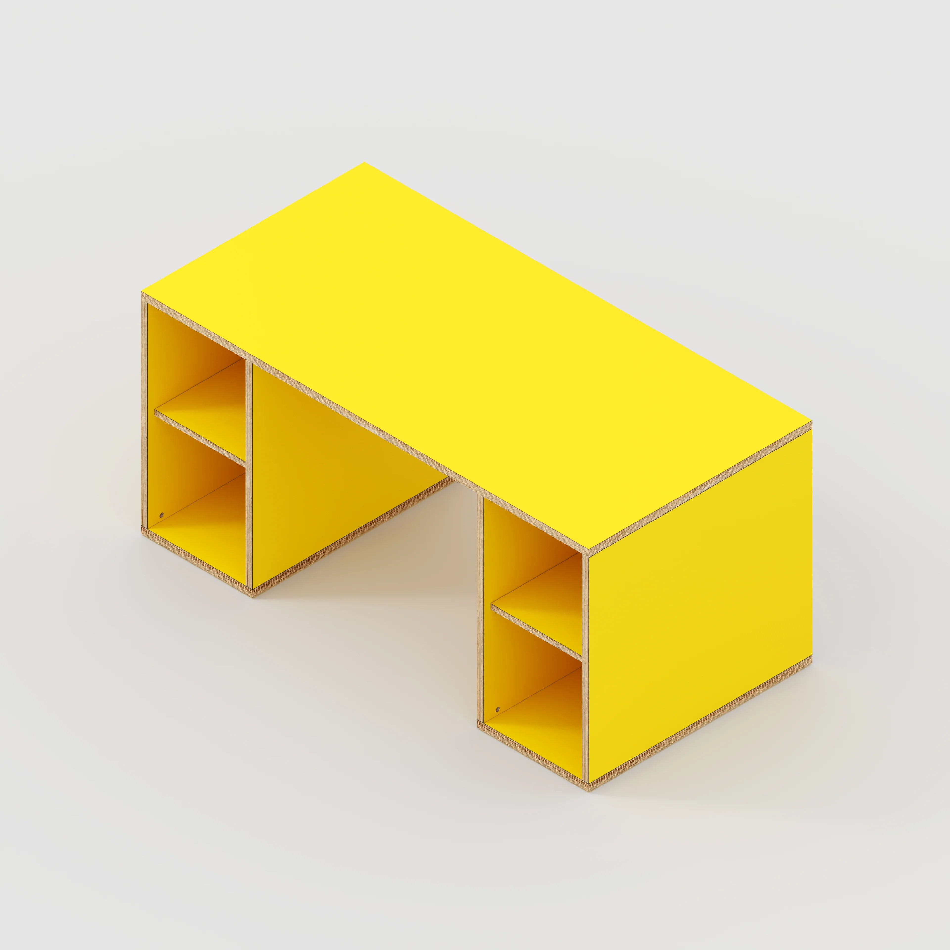 Plywood Desk with Storage Type 2 - Open Shelves - Formica Chrome Yellow - 1600(w) x 800(d) x 750(h) - Image 5