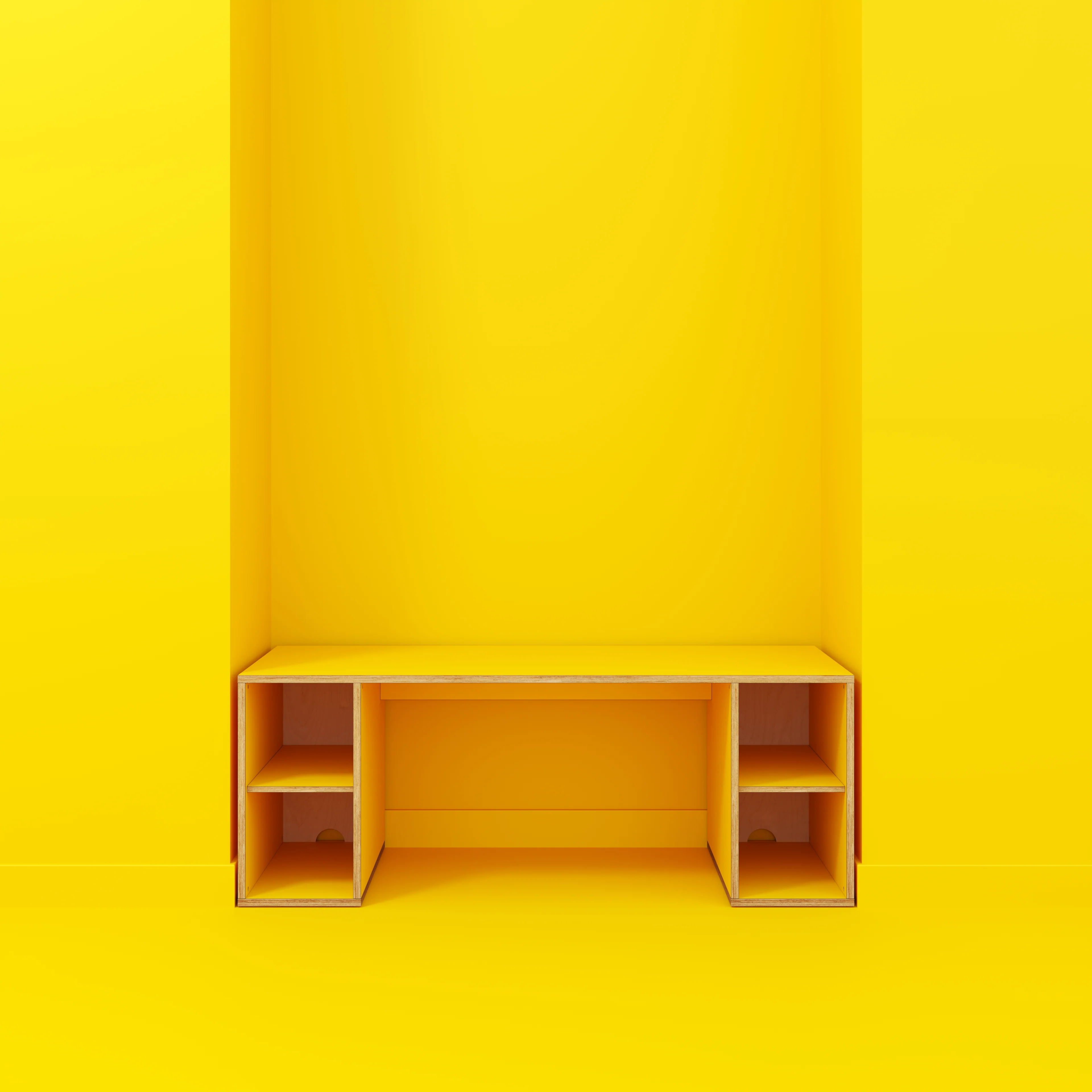 Plywood Desk with Storage Type 2 - Open Shelves - Formica Chrome Yellow - 2000(w) x 800(d) x 750(h) - Image 2