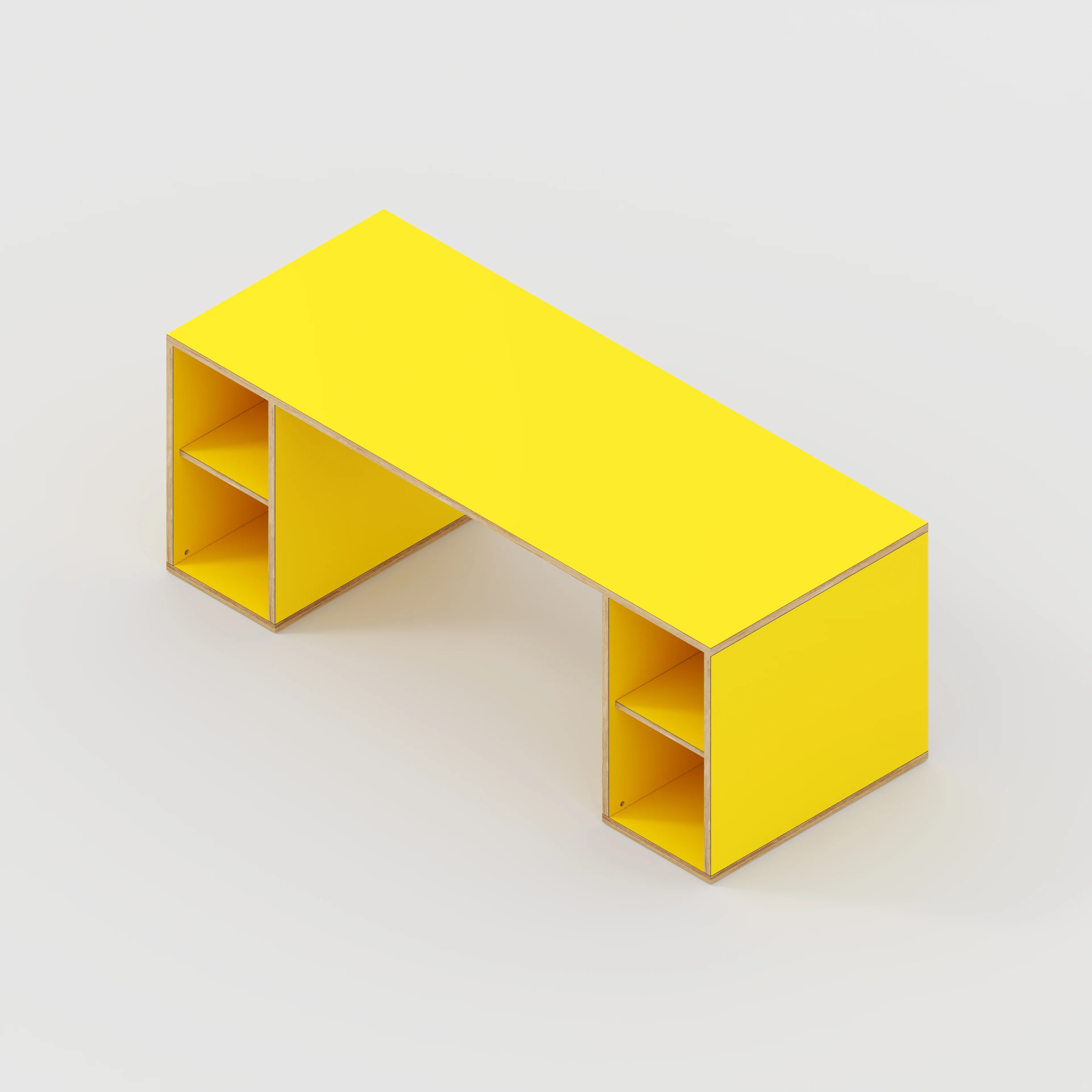 Plywood Desk with Storage Type 2 - Open Shelves - Formica Chrome Yellow - 2000(w) x 800(d) x 750(h) - Image 5