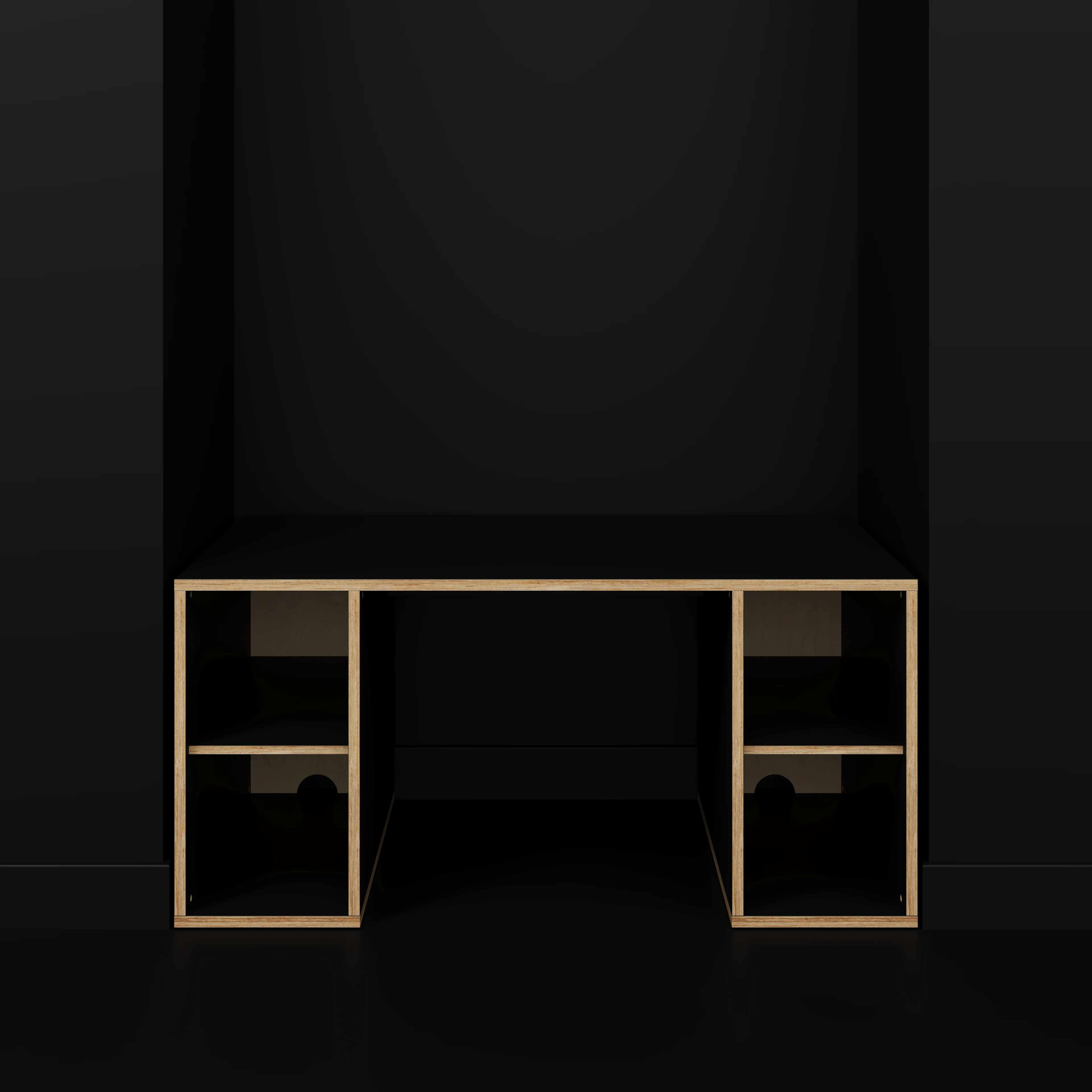 Plywood Desk with Storage Type 2 - Open Shelves - Formica Diamond Black - 1600(w) x 800(d) x 750(h) - Image 2