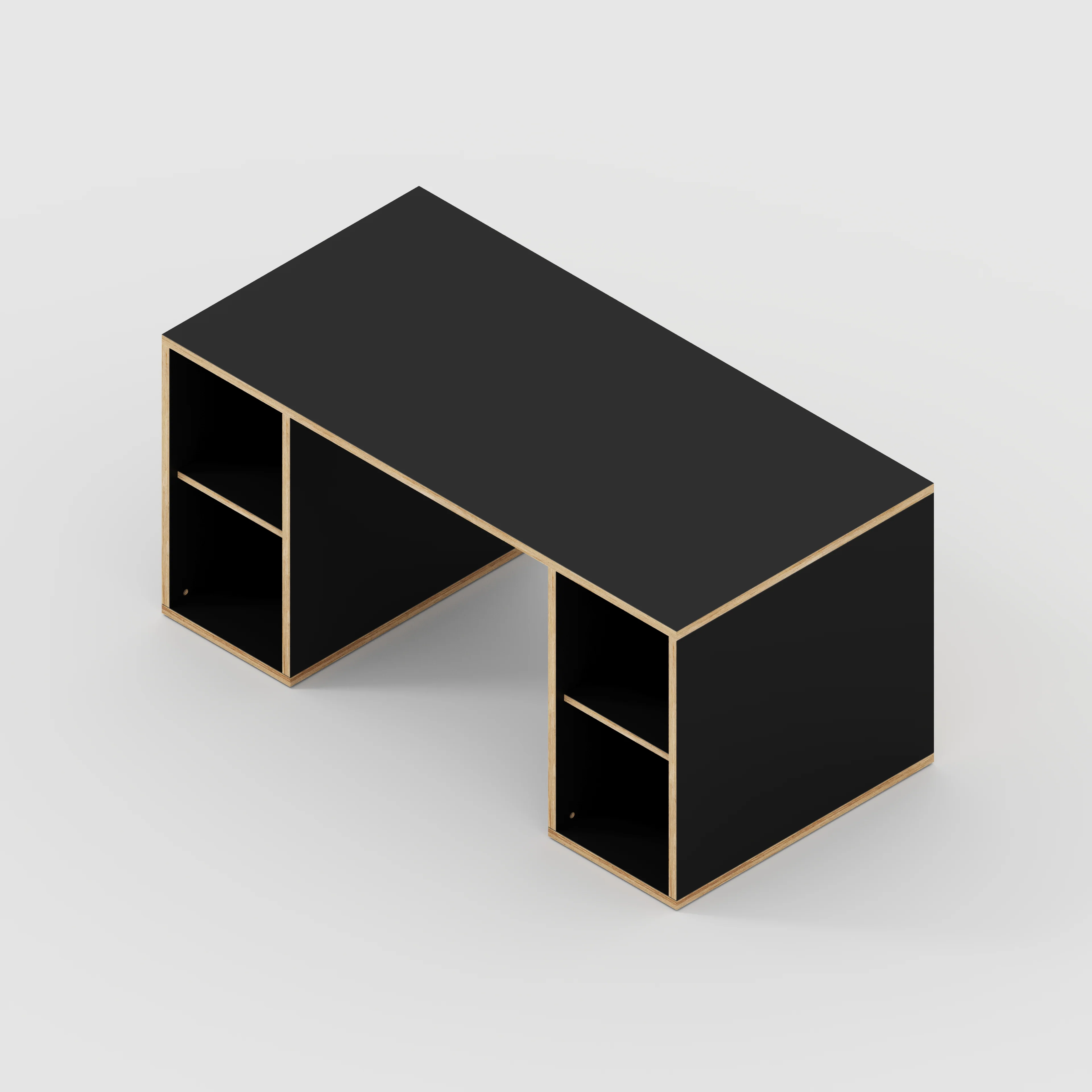 Plywood Desk with Storage Type 2 - Open Shelves - Formica Diamond Black - 1600(w) x 800(d) x 750(h) - Image 5