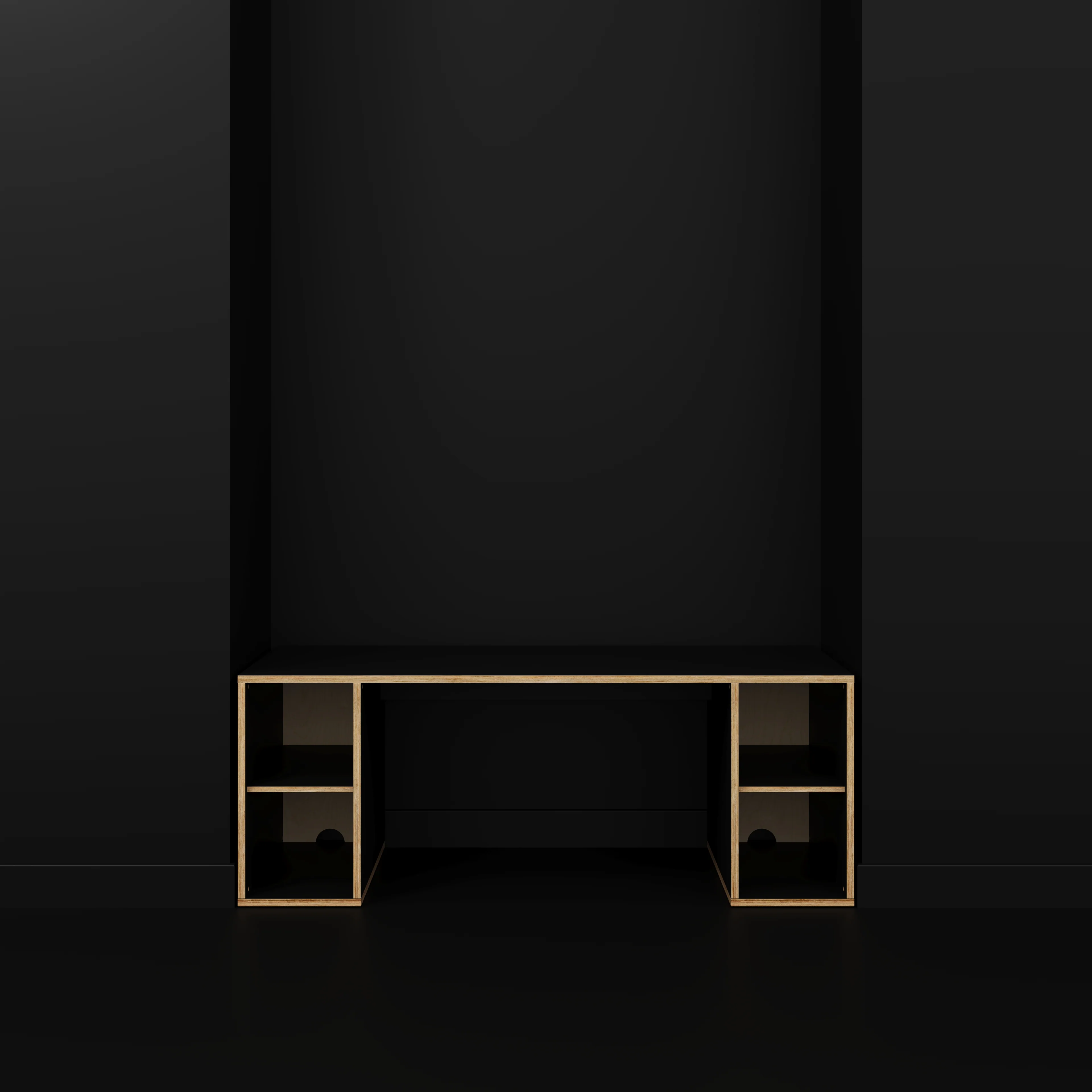 Plywood Desk with Storage Type 2 - Open Shelves - Formica Diamond Black - 2000(w) x 800(d) x 750(h) - Image 2