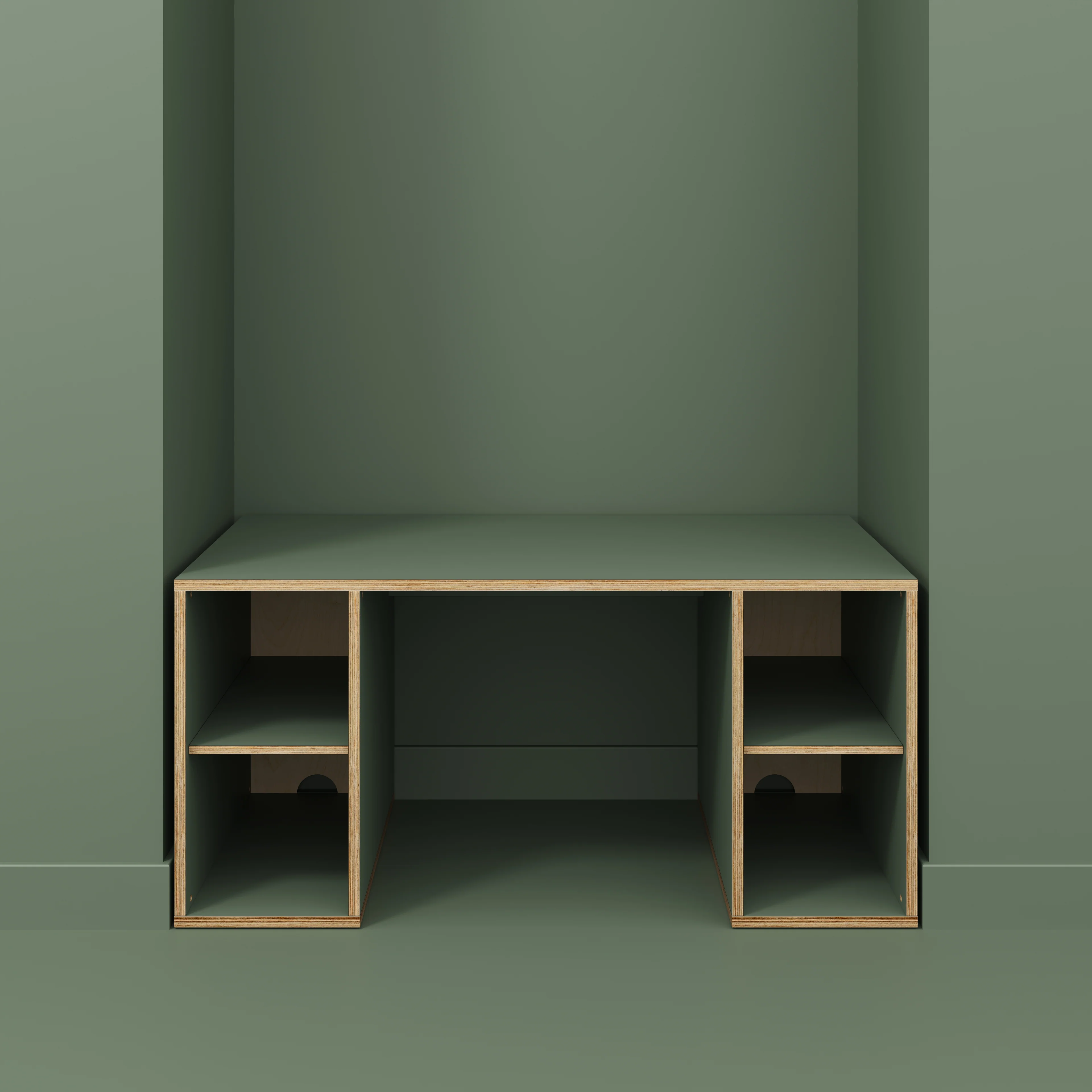 Plywood Desk with Storage Type 2 - Open Shelves - Formica Green Slate - 1600(w) x 800(d) x 750(h) - Image 2