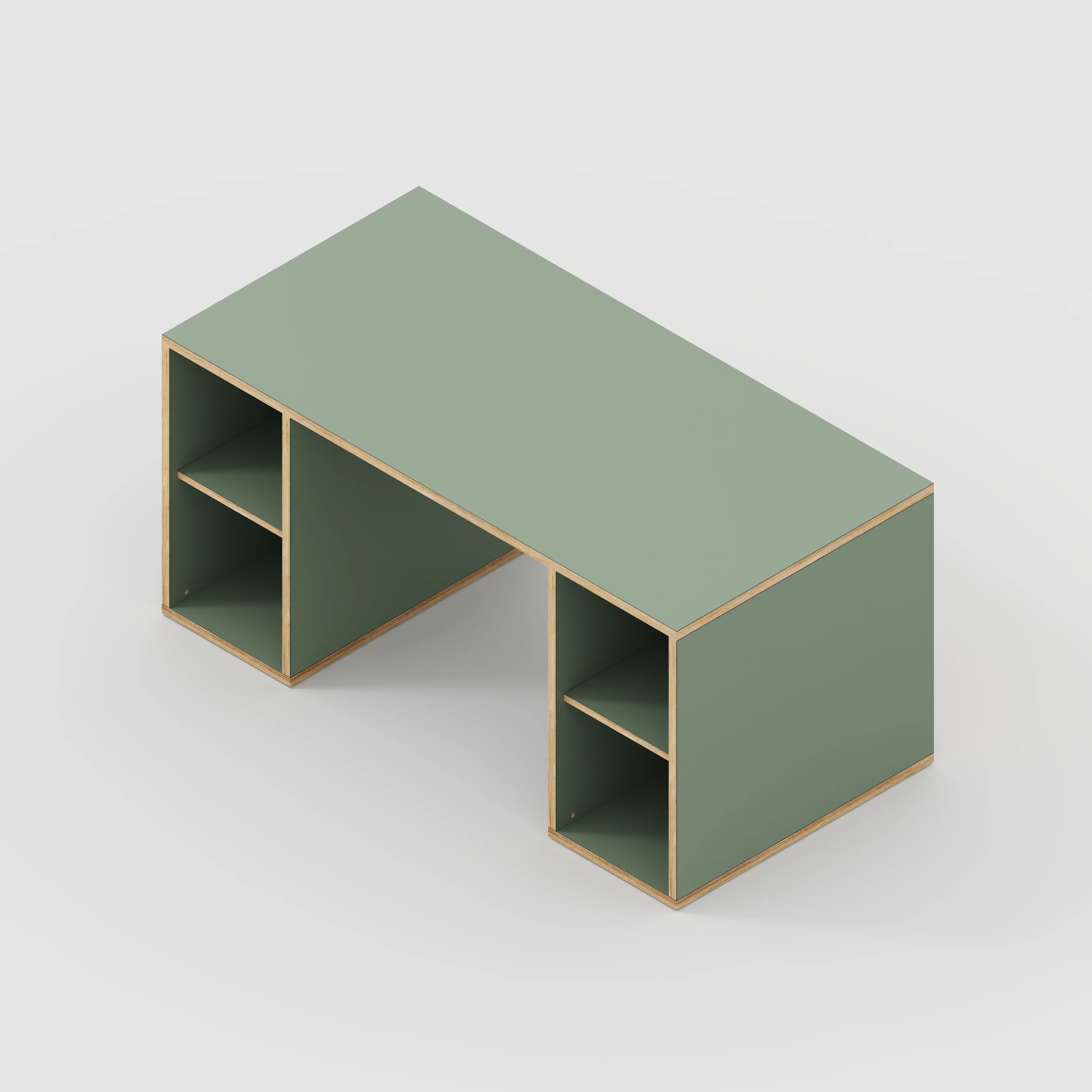 Plywood Desk with Storage Type 2 - Open Shelves - Formica Green Slate - 1600(w) x 800(d) x 750(h) - Image 5