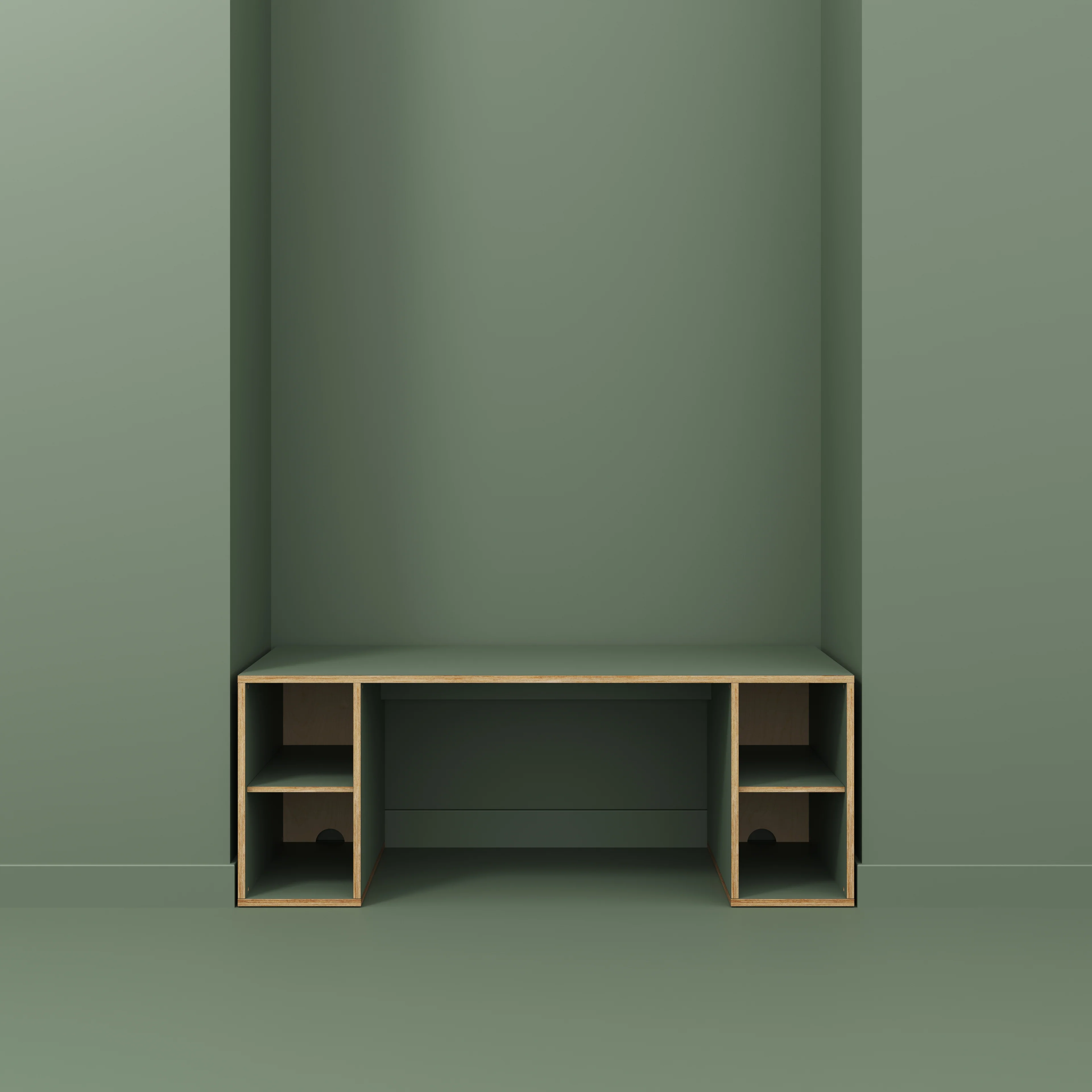 Plywood Desk with Storage Type 2 - Open Shelves - Formica Green Slate - 2000(w) x 800(d) x 750(h) - Image 2