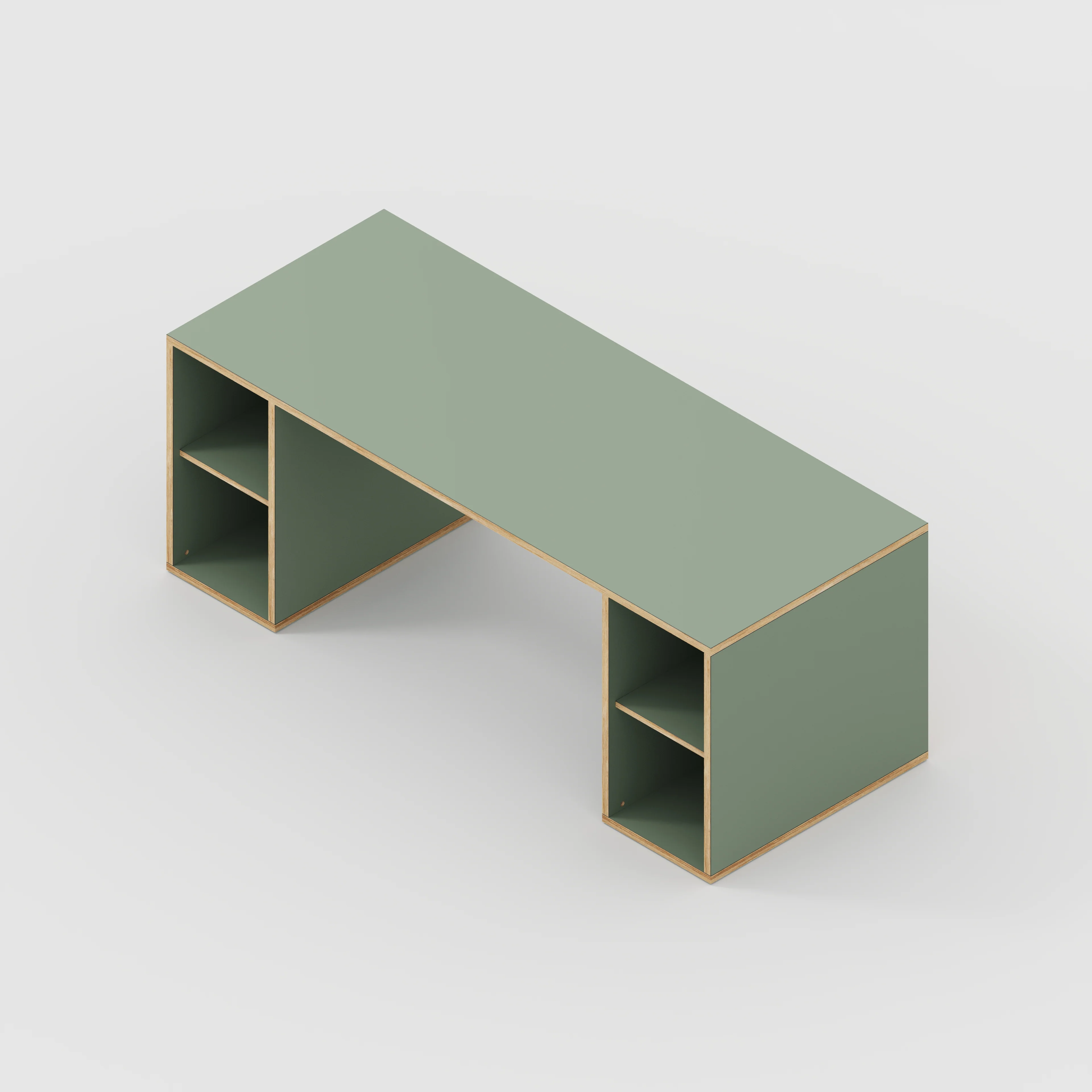 Plywood Desk with Storage Type 2 - Open Shelves - Formica Green Slate - 2000(w) x 800(d) x 750(h) - Image 5