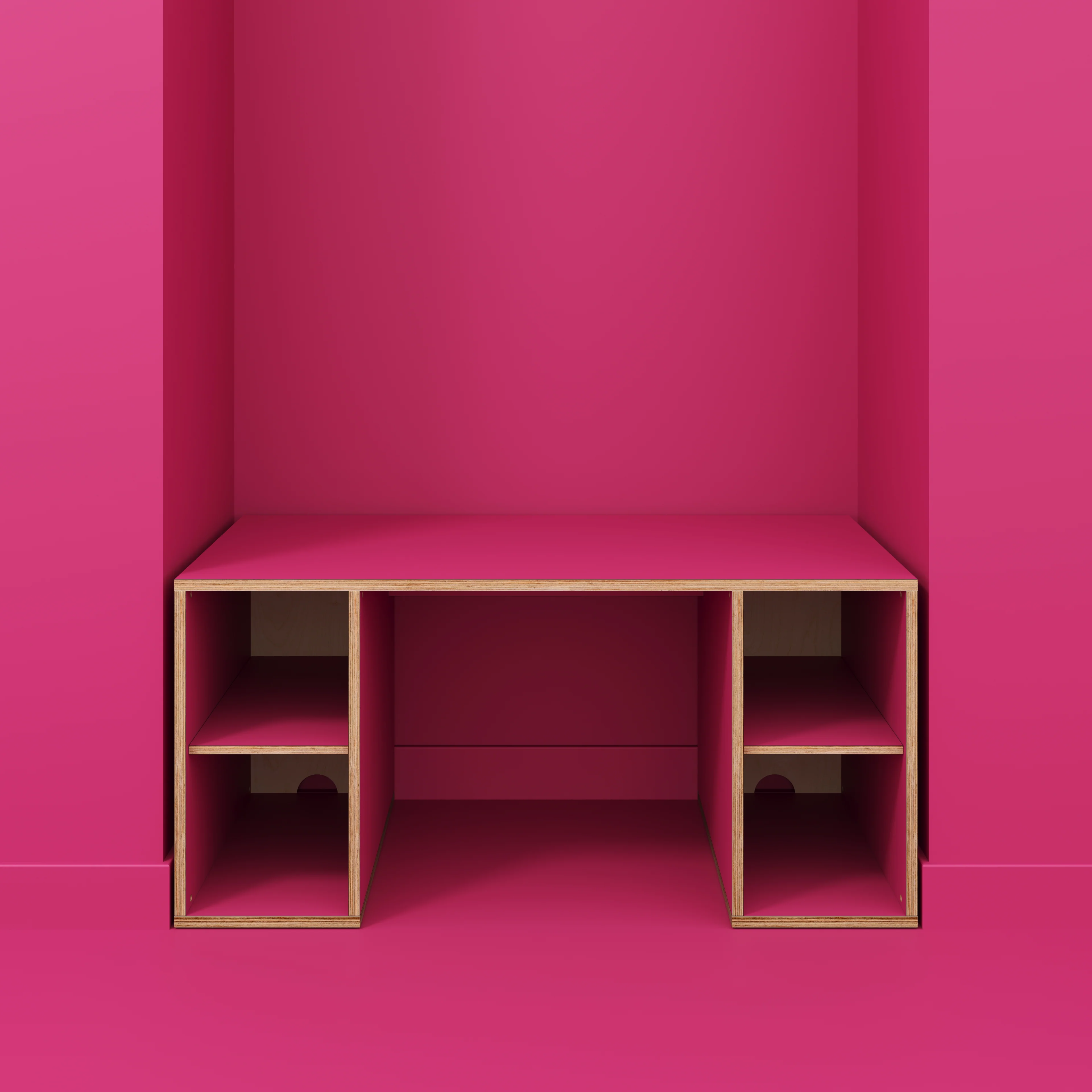Plywood Desk with Storage Type 2 - Open Shelves - Formica Juicy Pink - 1600(w) x 800(d) x 750(h) - Image 2