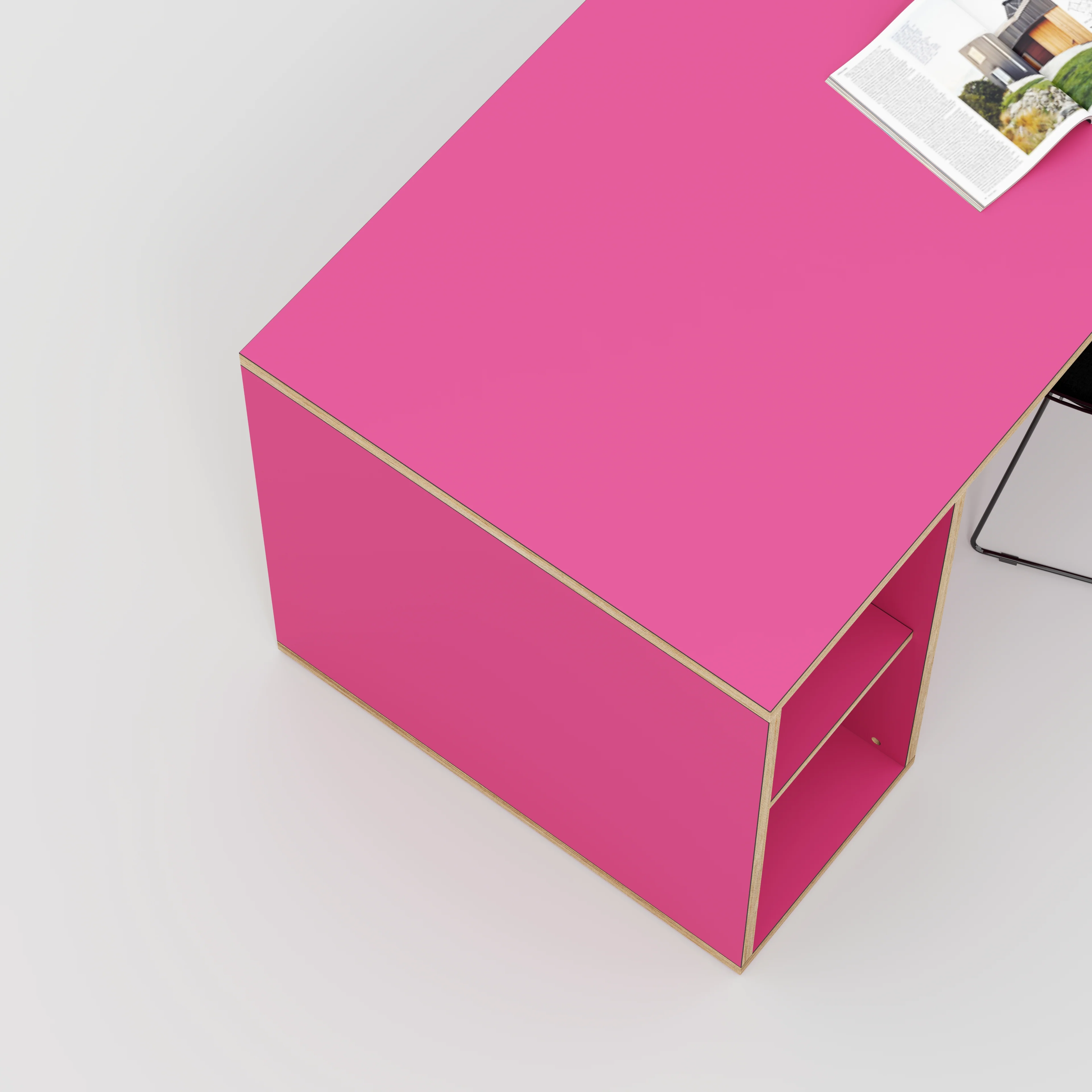 Plywood Desk with Storage Type 2 - Open Shelves - Formica Juicy Pink - 1600(w) x 800(d) x 750(h) - Image 3