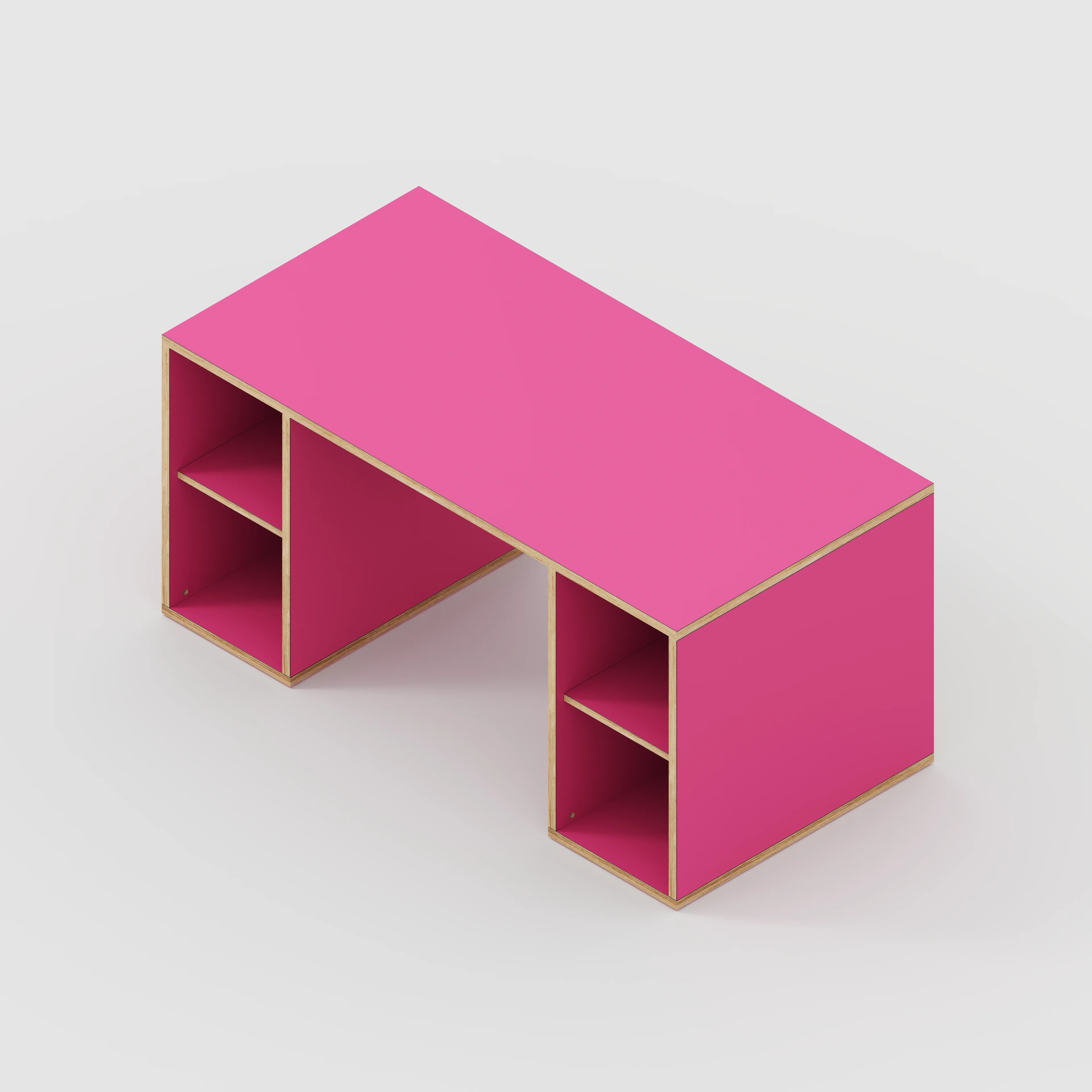 Plywood Desk with Storage Type 2 - Open Shelves - Formica Juicy Pink - 1600(w) x 800(d) x 750(h) - Image 5