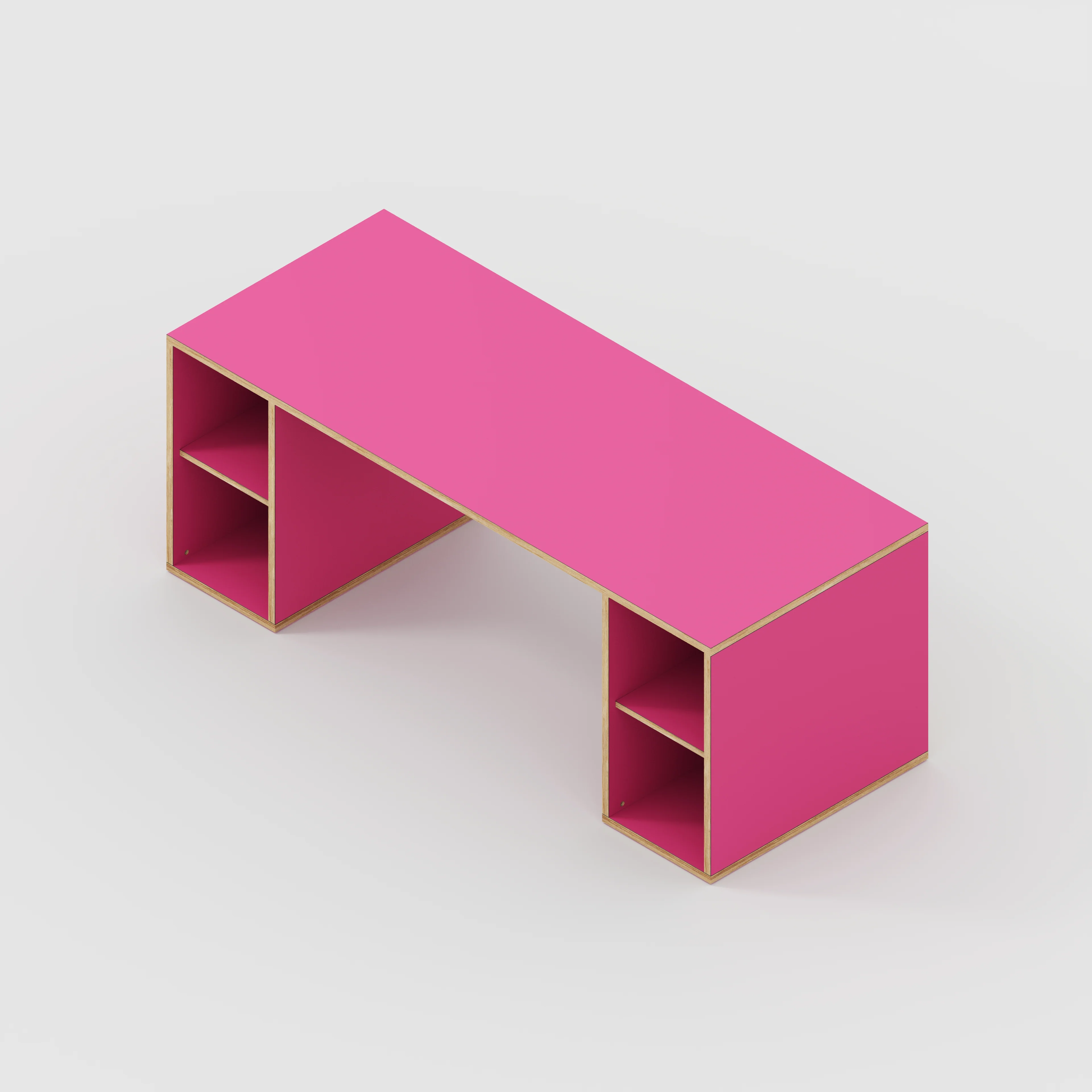 Plywood Desk with Storage Type 2 - Open Shelves - Formica Juicy Pink - 2000(w) x 800(d) x 750(h) - Image 5