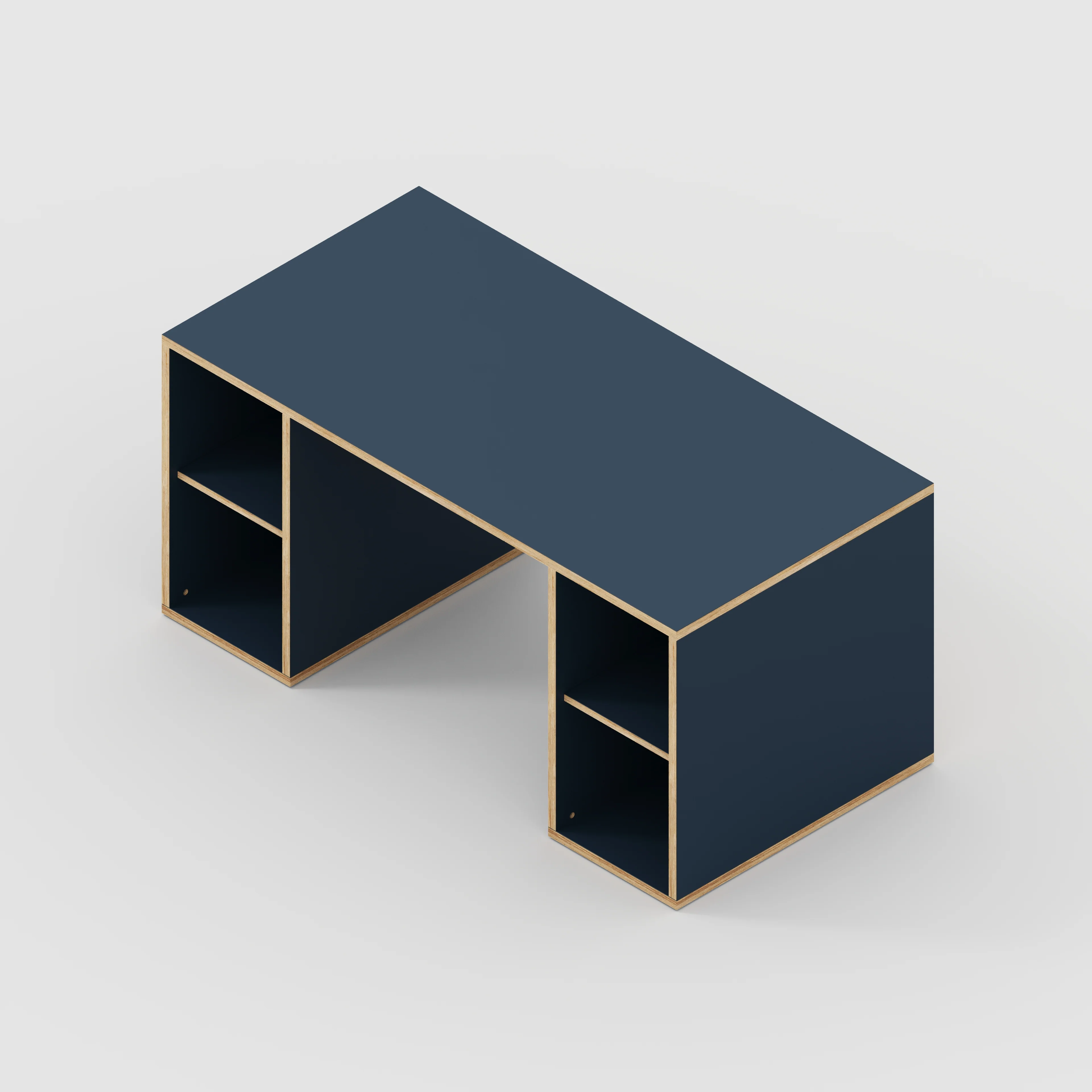 Plywood Desk with Storage Type 2 - Open Shelves - Formica Night Sea Blue - 1600(w) x 800(d) x 750(h) - Image 5