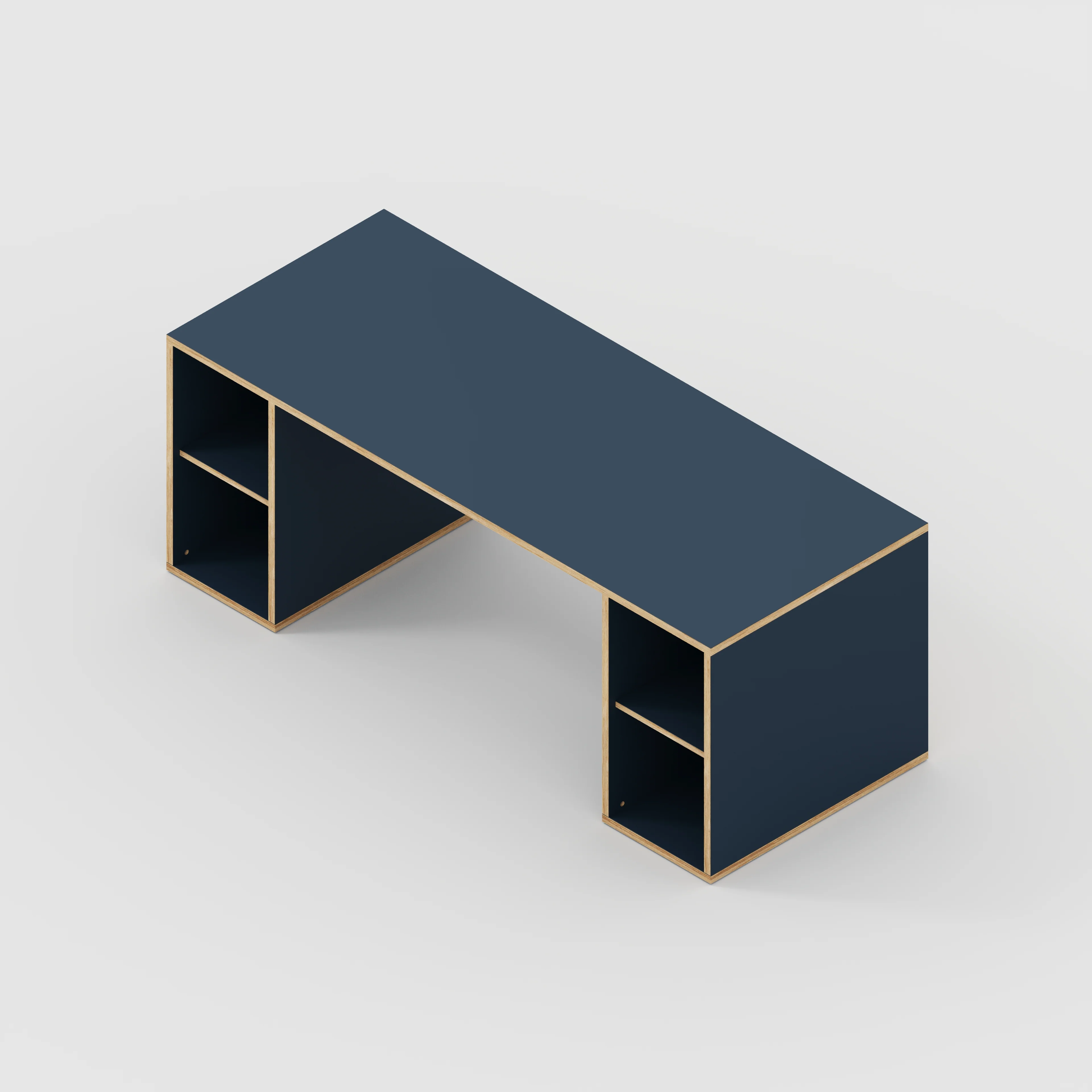 Plywood Desk with Storage Type 2 - Open Shelves - Formica Night Sea Blue - 2000(w) x 800(d) x 750(h) - Image 5
